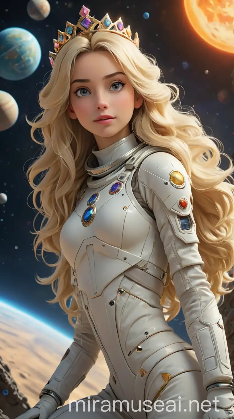Elegant Blonde Princess in Space Exploration Scene
