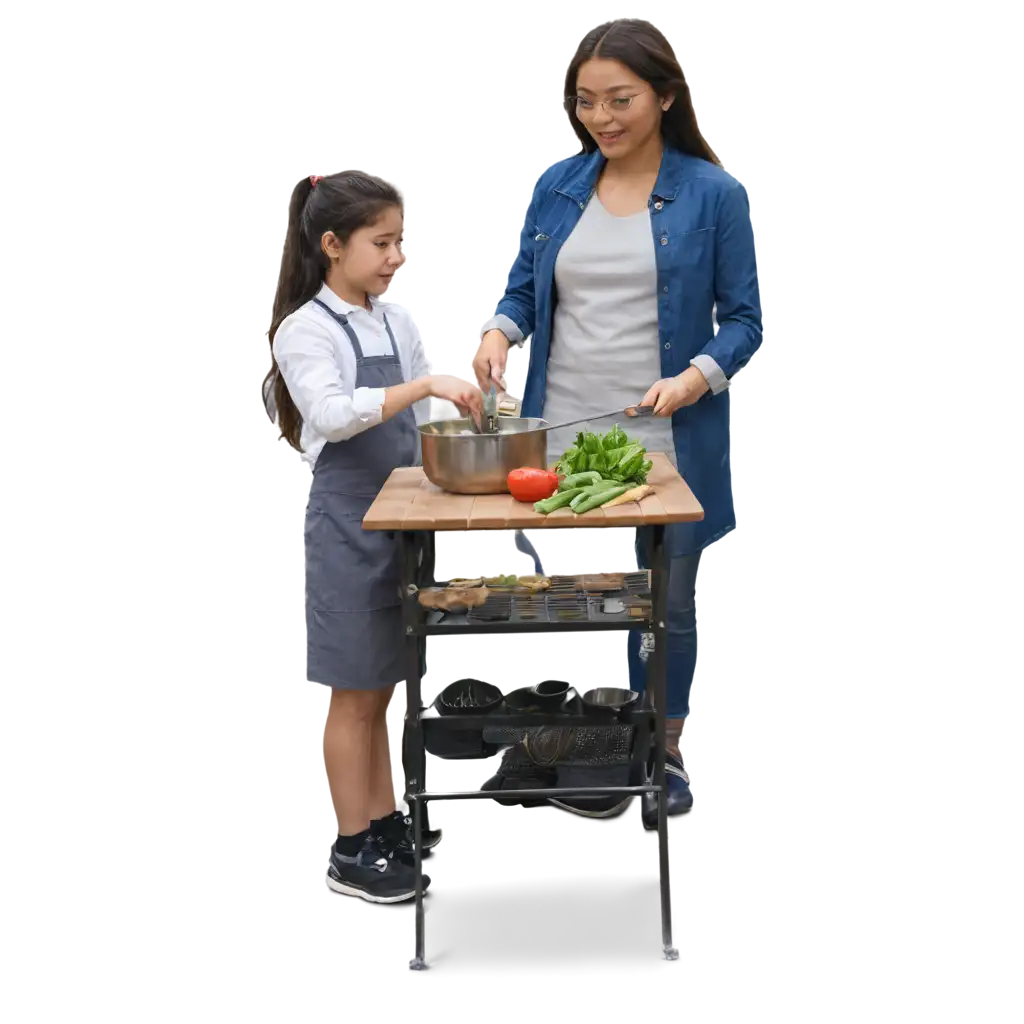 Class-II-Girl-Cooking-with-Mother-Heartwarming-PNG-Image-Depicting-MotherDaughter-Bonding