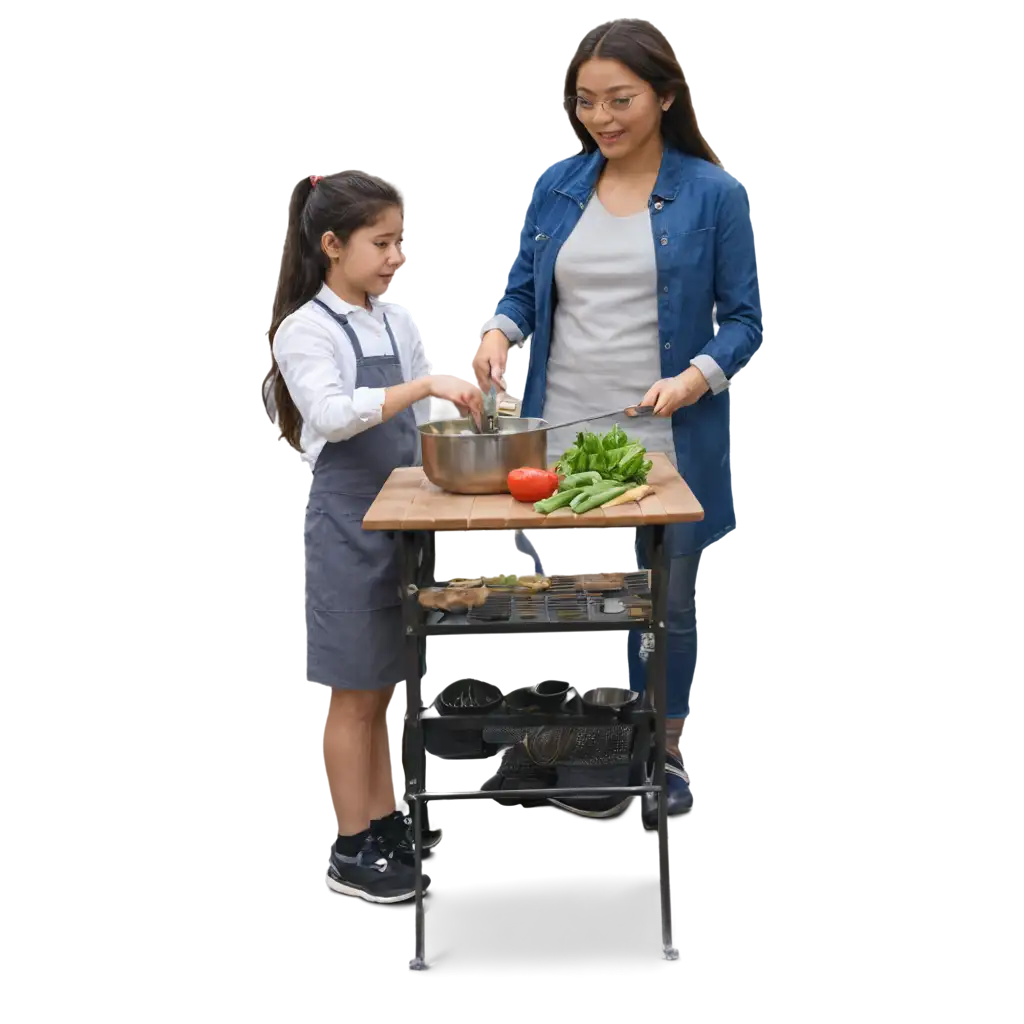 class ii girl cooking with mother