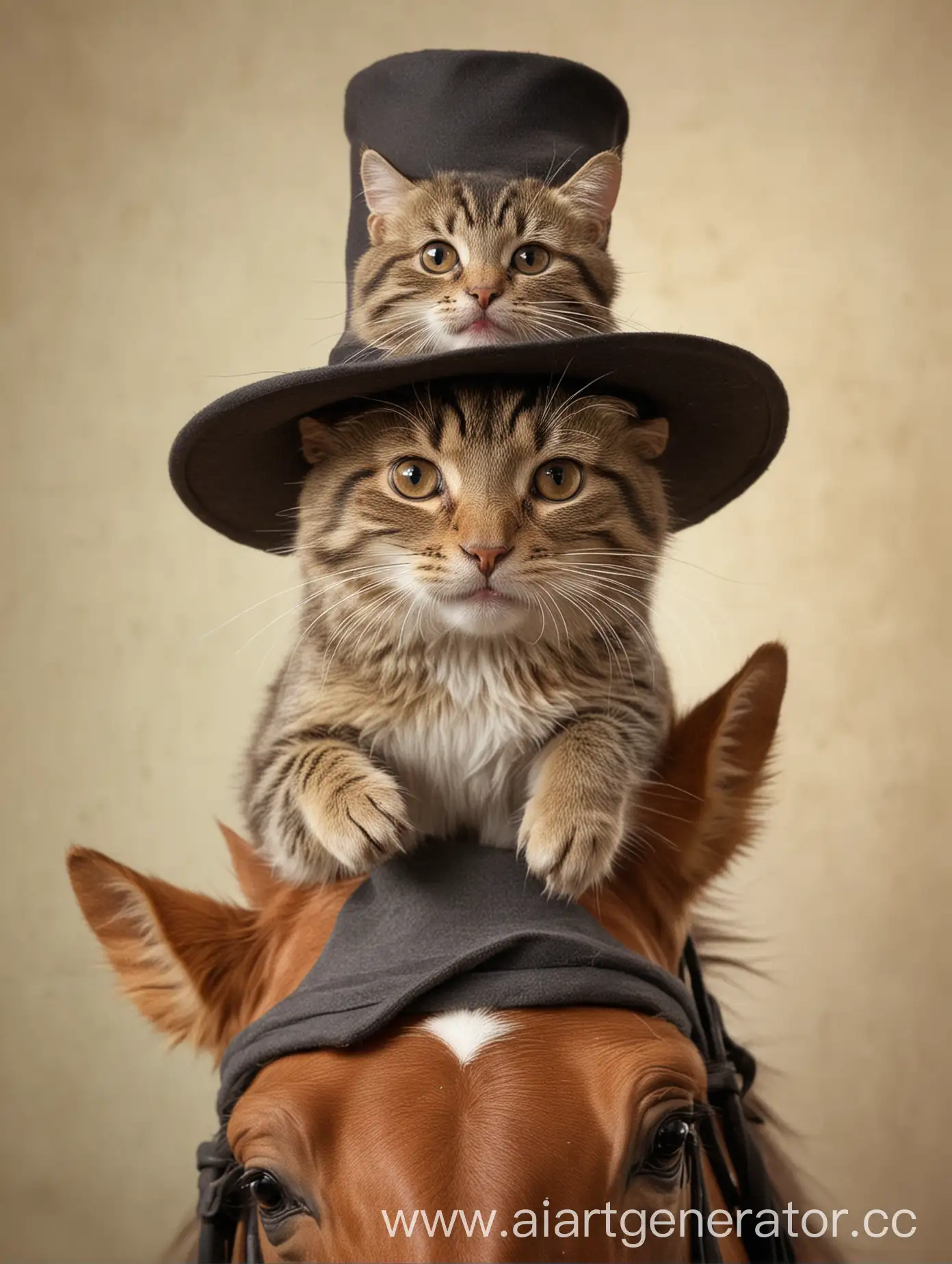 мышь, с мордой кота, в шляпе, на коне 