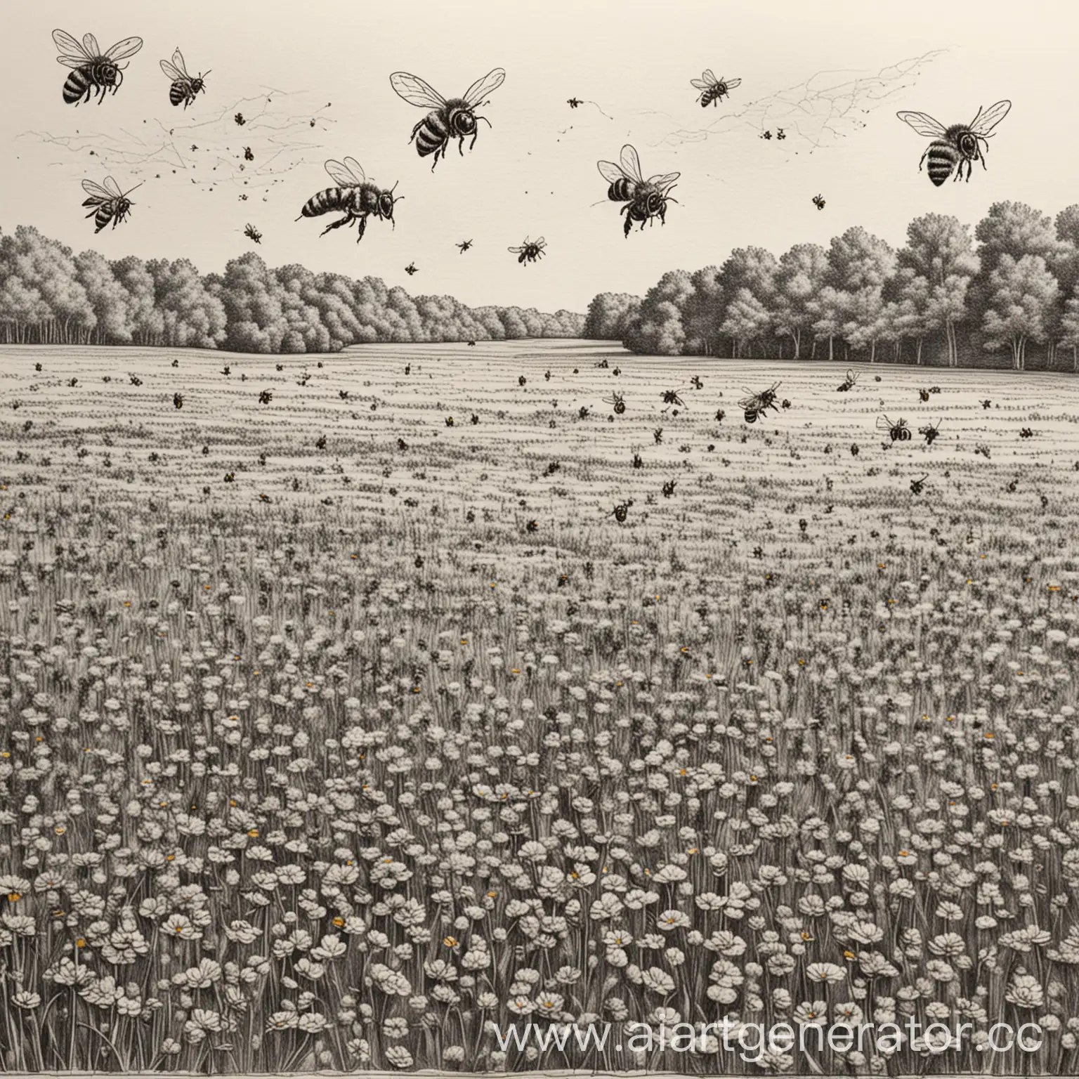 рисунок с полем с пчелами рисунок --niji