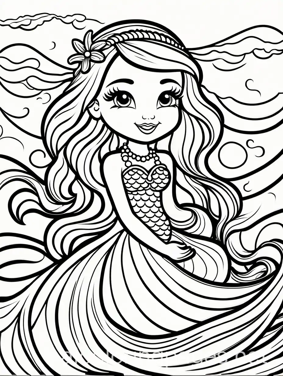A baby mermaid dj ,Coloring Page, black and white, line art, white background, Simplicity, Ample White Space. The background of the coloring page is plain white to make it easy for young children to color within the lines. The outlines of all the subjects are easy to distinguish, making it simple for kids to color without too much difficulty, Coloring Page, black and white, line art, white background, Simplicity, Ample White Space. The background of the coloring page is plain white to make it easy for young children to color within the lines. The outlines of all the subjects are easy to distinguish, making it simple for kids to color without too much difficulty