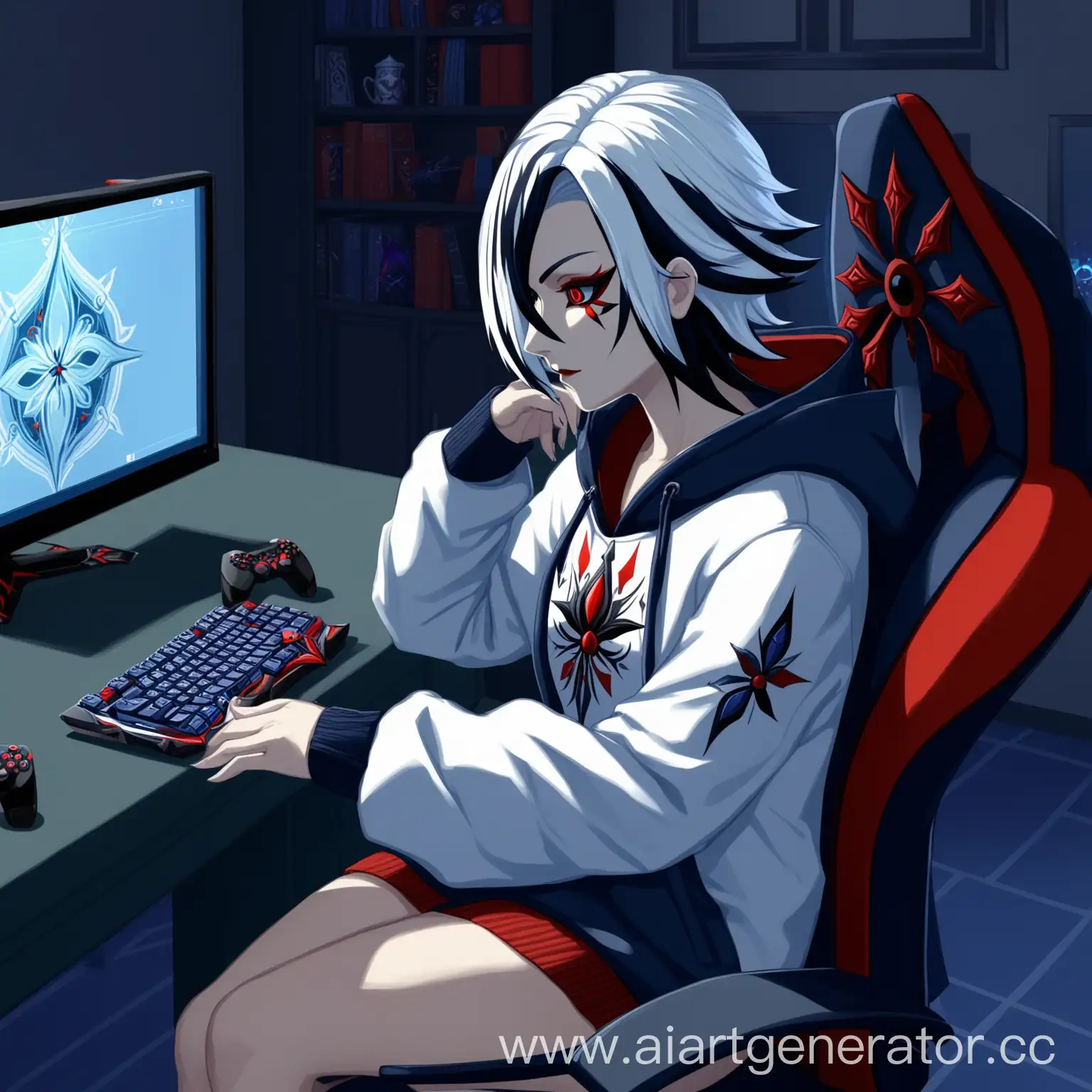 Arlecchino-Girl-in-Hoodie-Sweater-Gaming-Scene