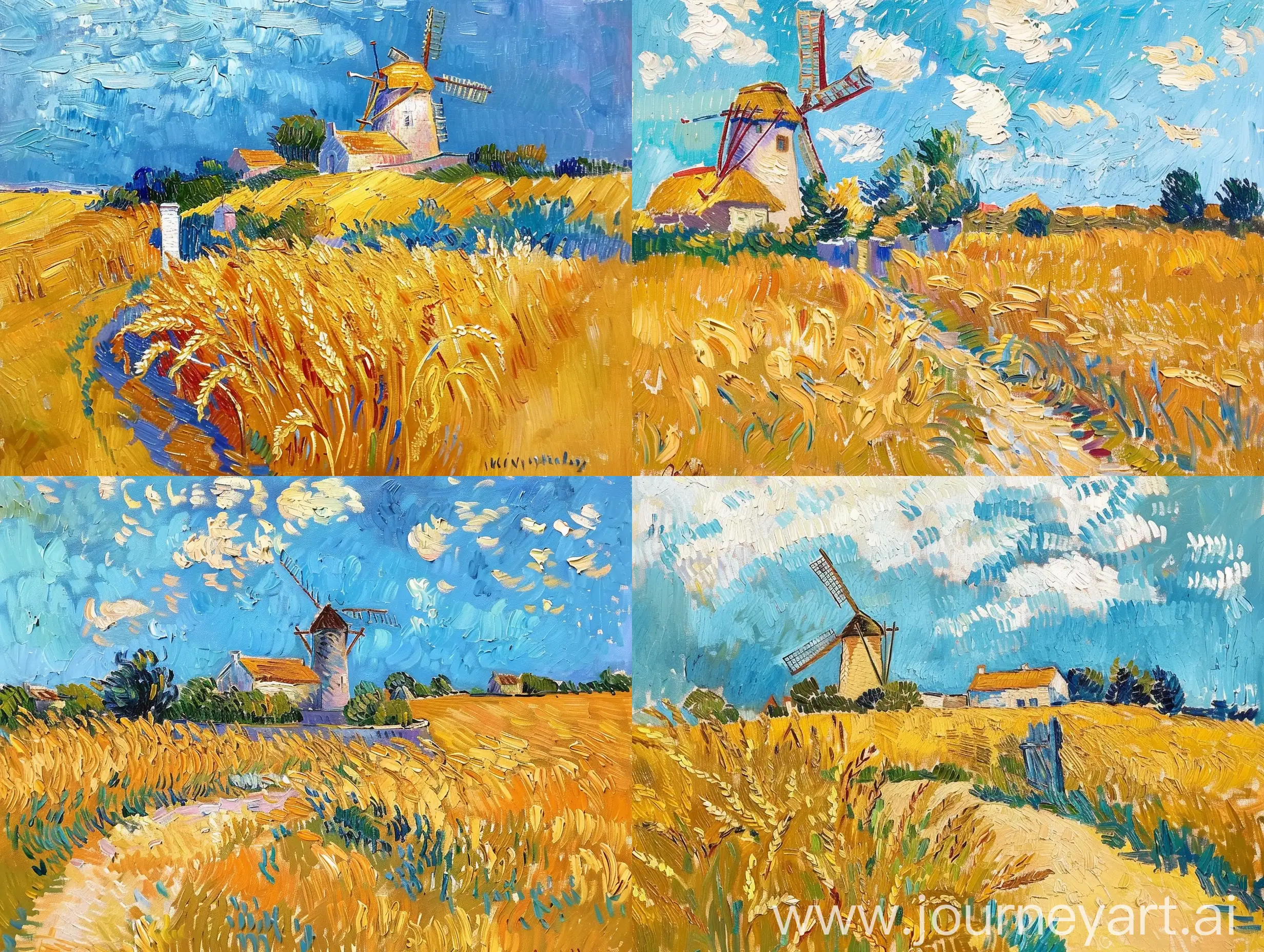Serene-Oil-Painting-of-Wheat-Fields-with-Windmill-by-Van-Gogh