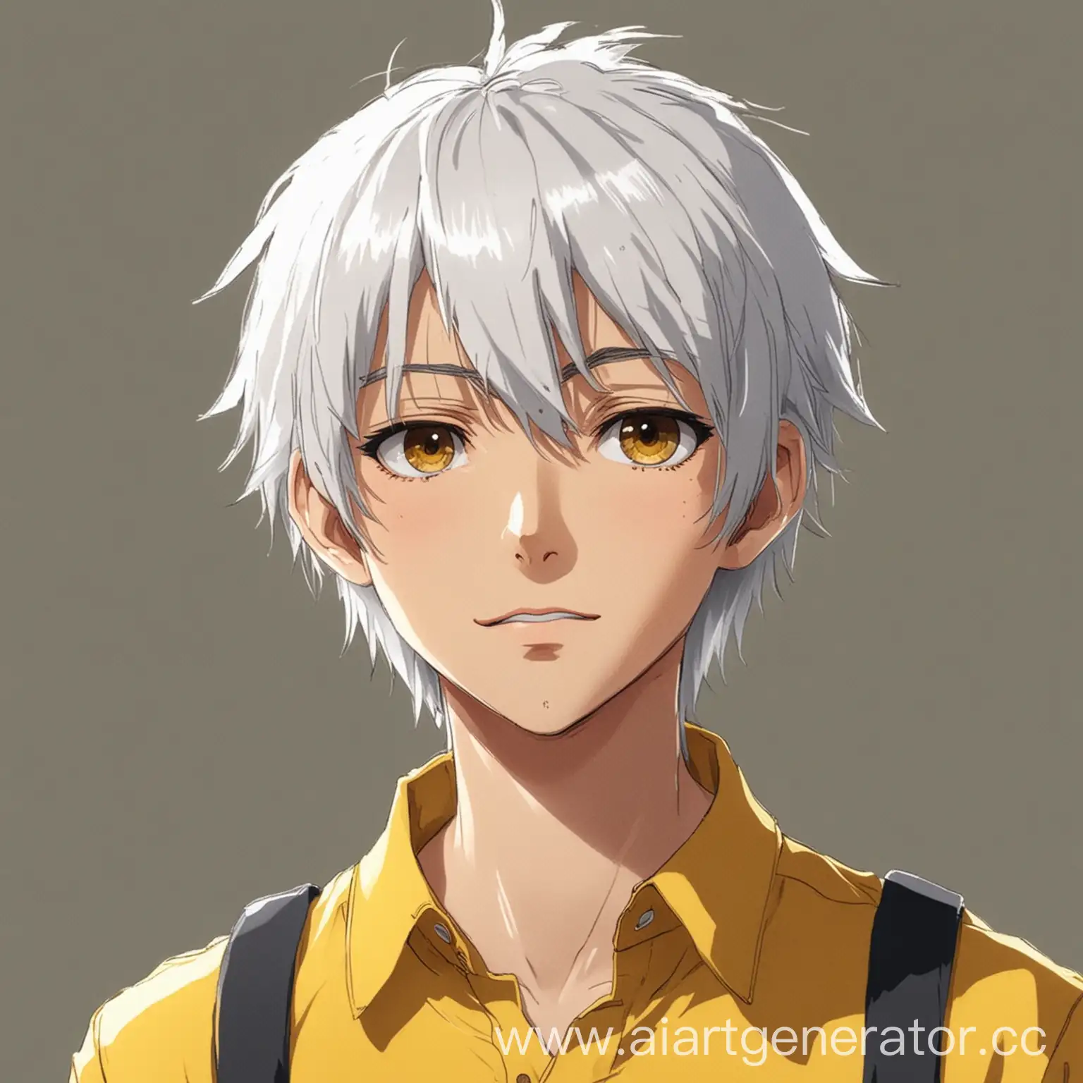 мальчик с белыми волосами в желтой рубашке в аниме