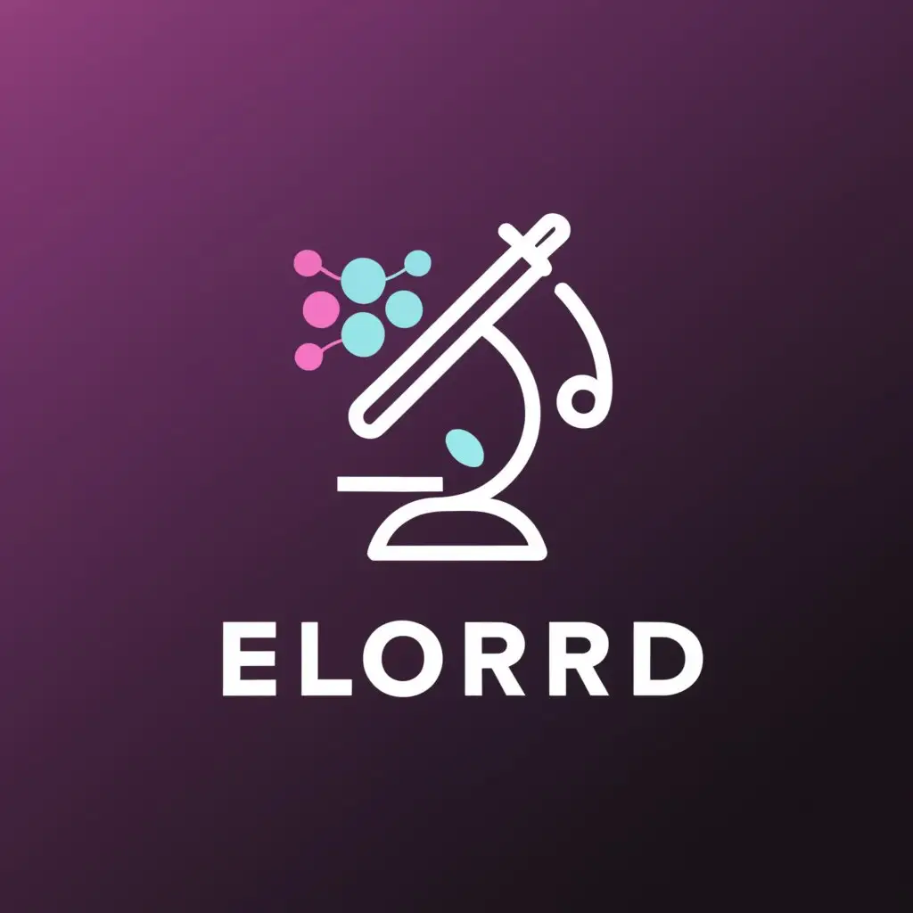 a logo design,with the text "Ellorrd", main symbol:Microscope and test tube with blood and plasma
Purple, white, and black colors,complex,be used in Others industry,clear background