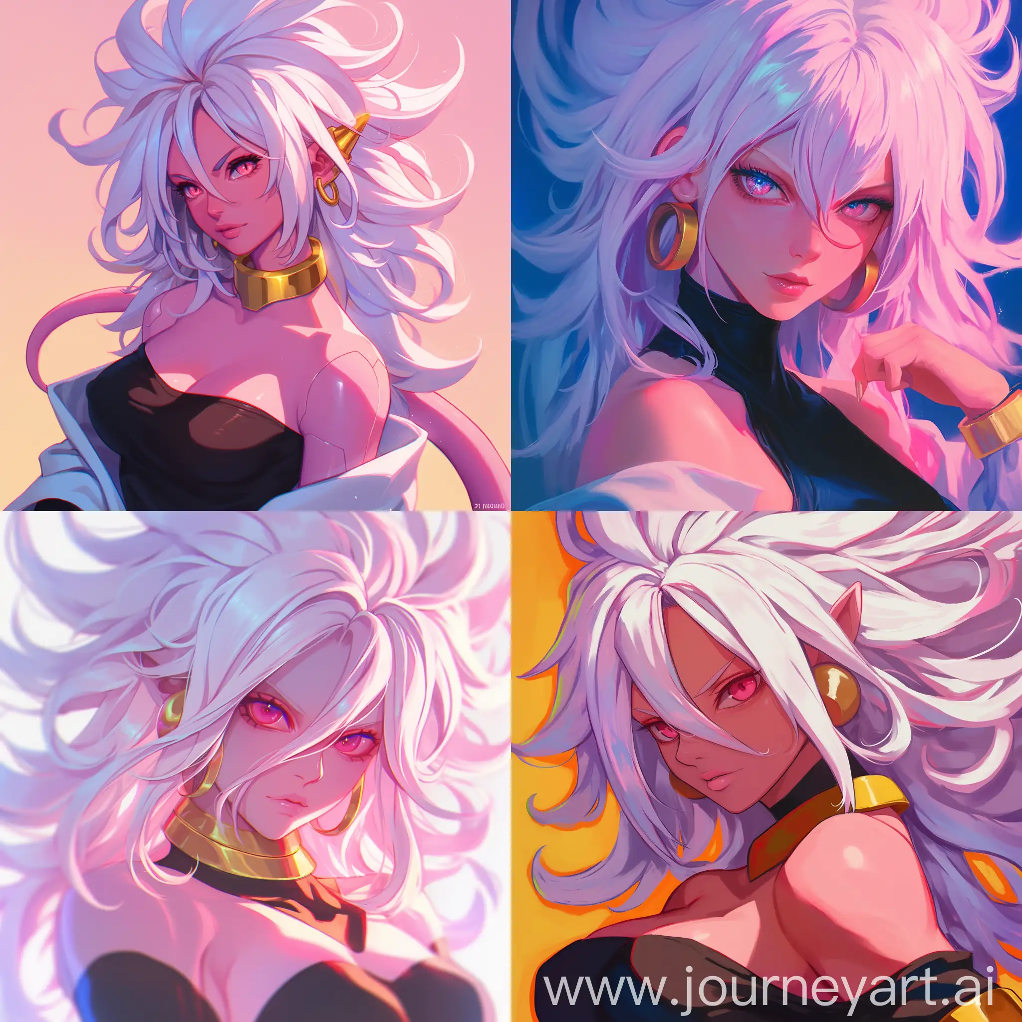 Majin-Android-21-Anime-Realism-Art-Half-Body-Portrait-with-Vibrant-Color-Palette
