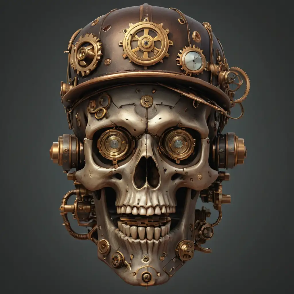 Mystical Steampunk Skull Illustration in Transparent PNG Format