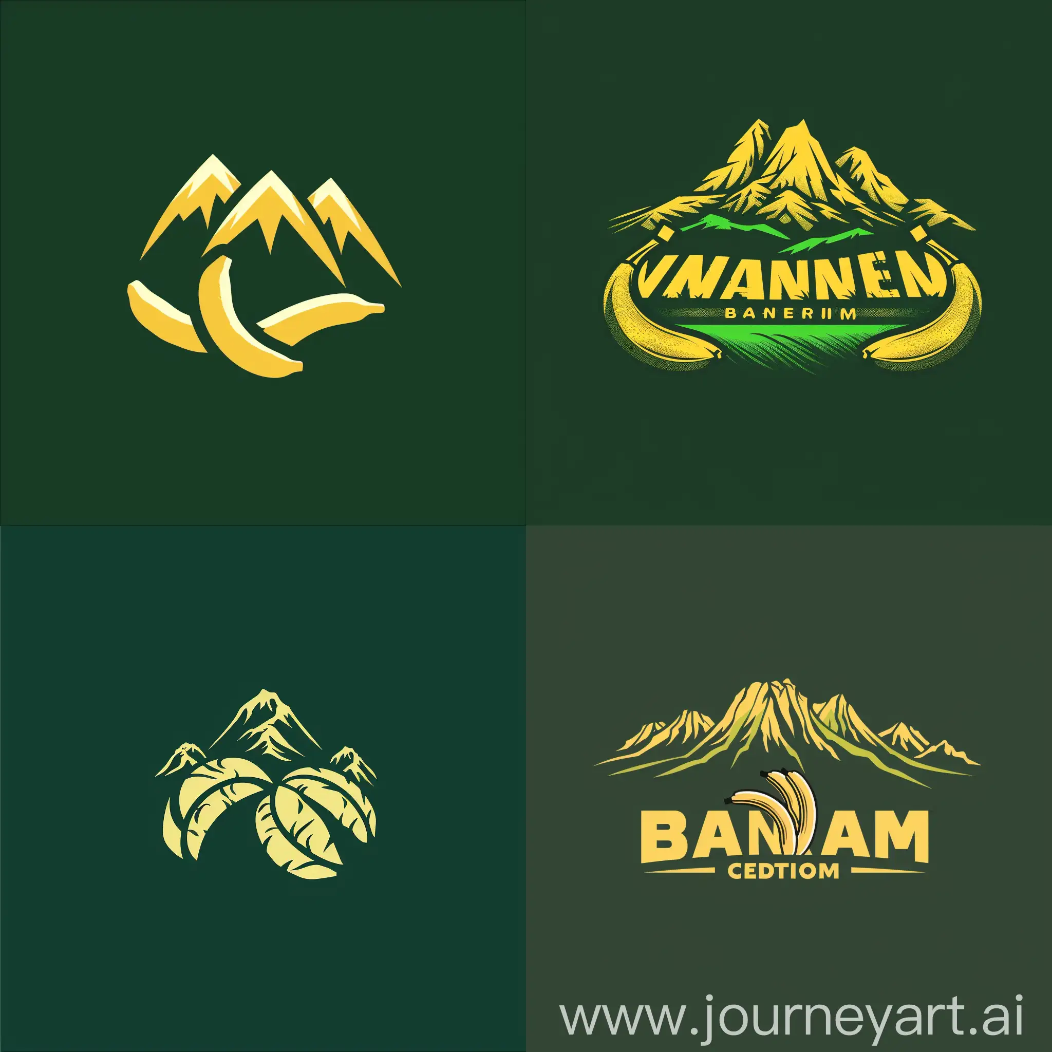 banana team, mountain, nature, green color, elegant logo design