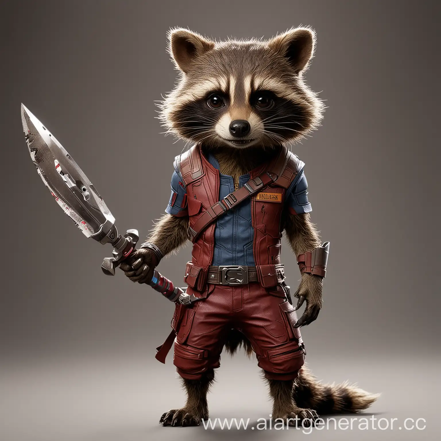 raccoon from Guardians of the Galaxy movie with big scissors