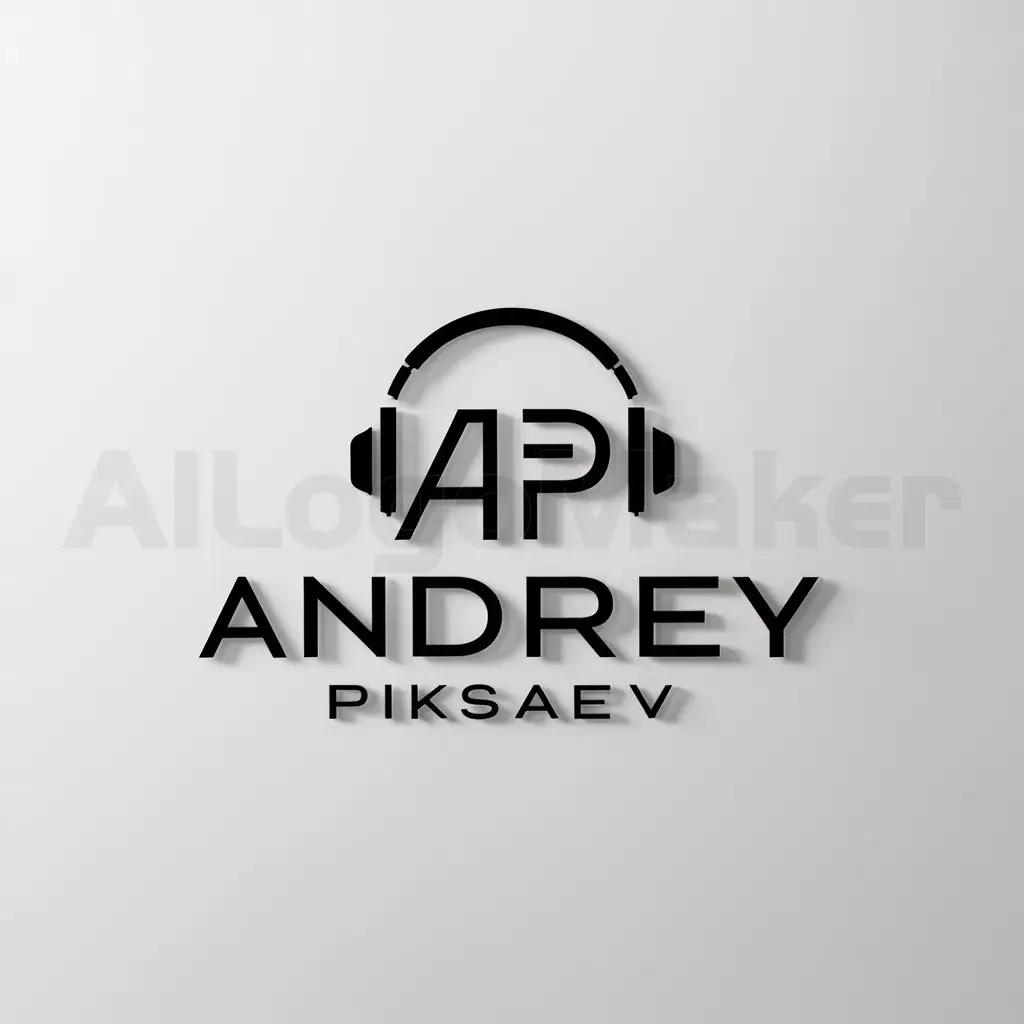 a logo design,with the text "Andrey PIKSAEV", main symbol:A P  and headphones,Minimalistic,clear background