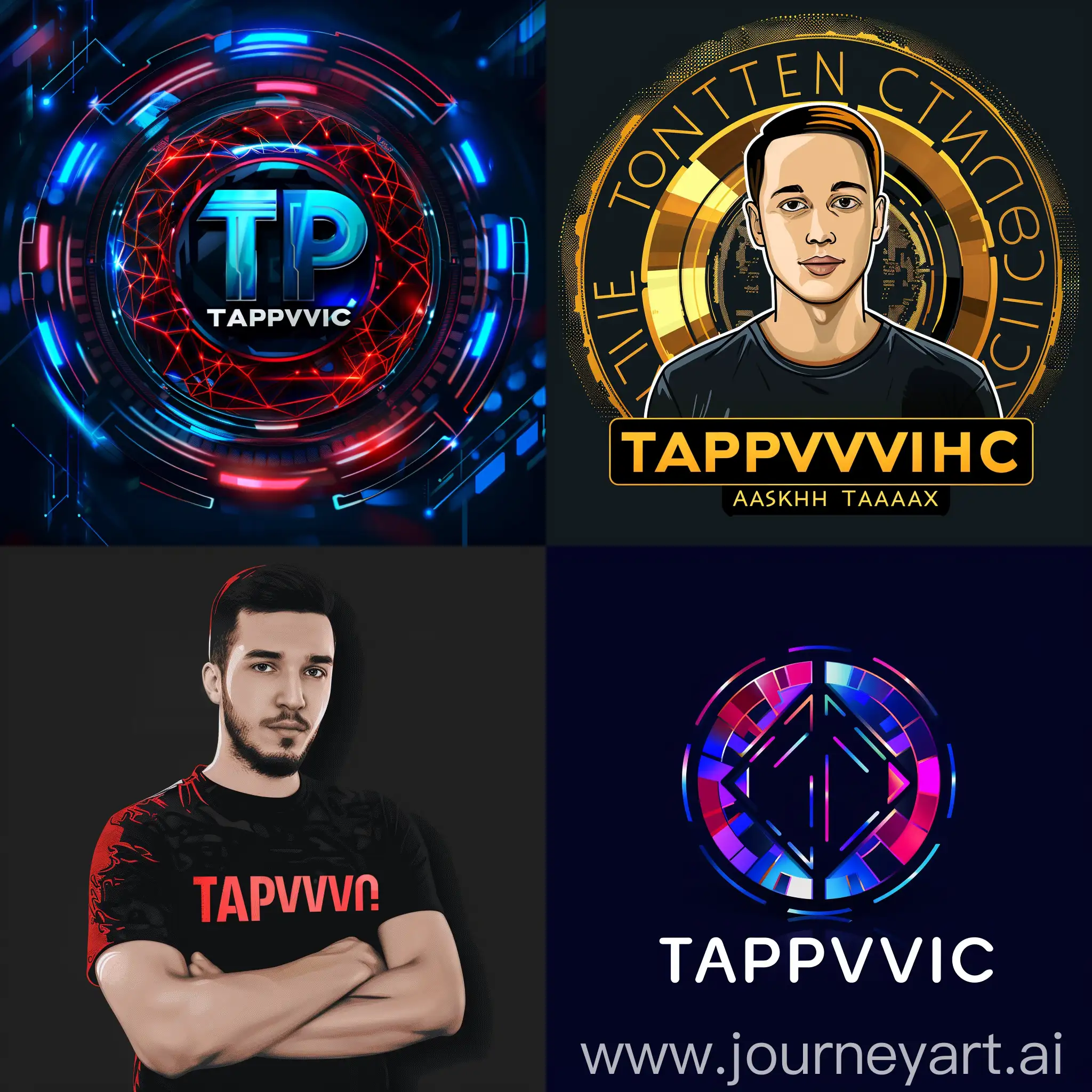 create a logo to channel with nickname TAPOVICH ,  the channel is linked to ton coin and add Askhab Tamayev with notcoin