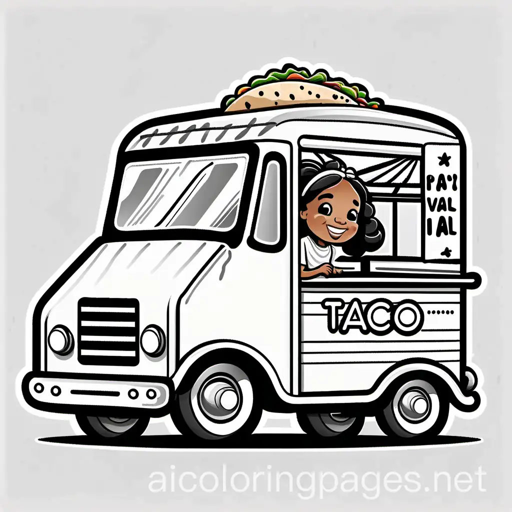Happy-Toddler-Girl-at-Taco-Truck-Coloring-Page