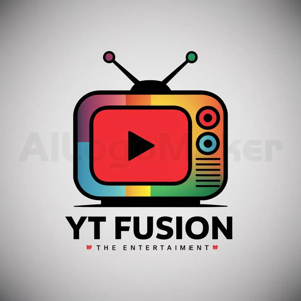 a logo design,with the text "YT fusion", main symbol:colorful Old style TV with youtube play button in between,Moderate,be used in Entertainment industry,clear background