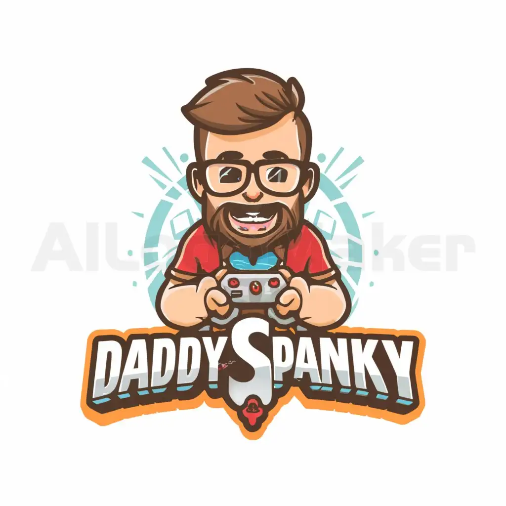 a logo design,with the text "Daddy Spanky", main symbol:veteran dad with a beard short brown hair and glasses ready to game,Moderate,clear background