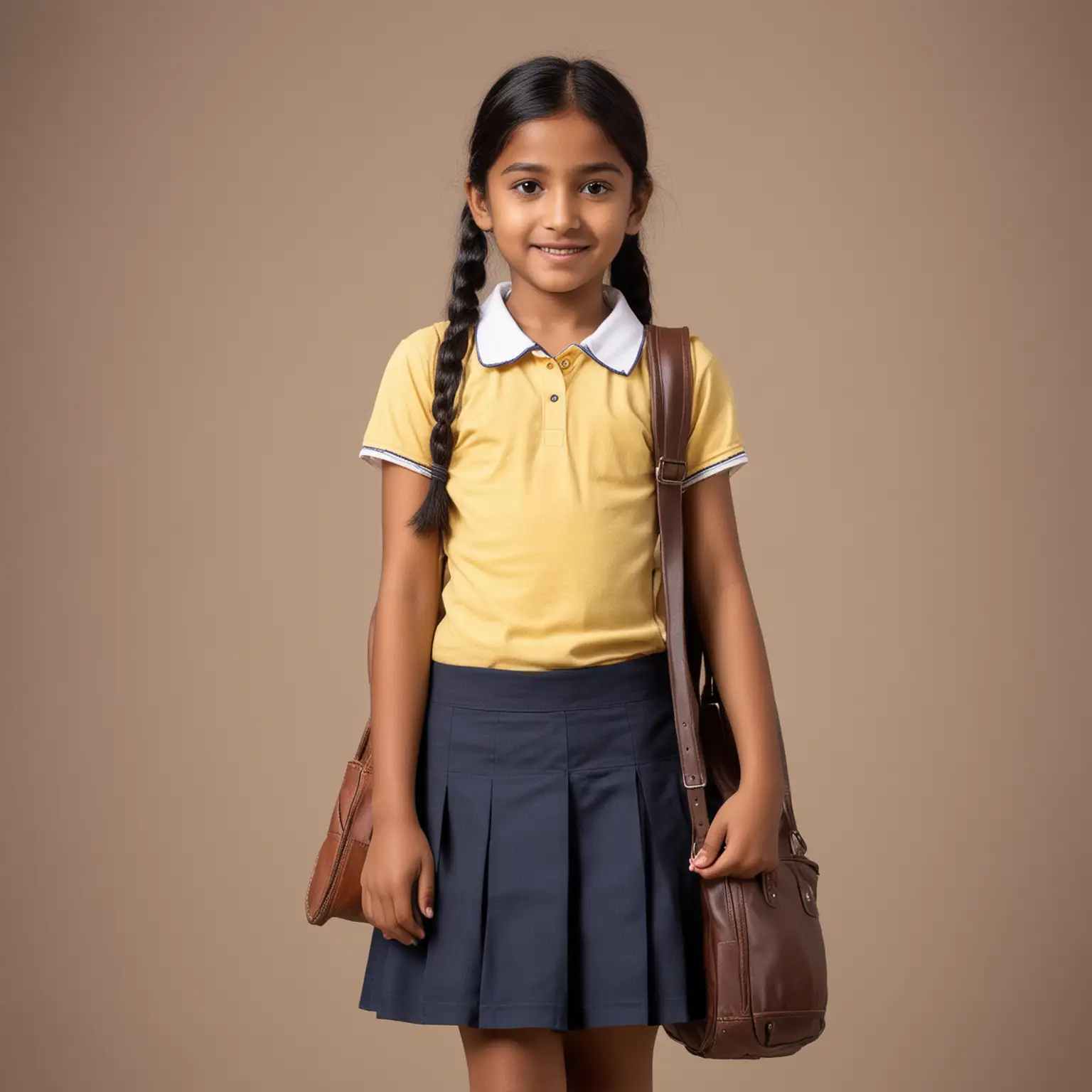 Indian school girl with bag standing