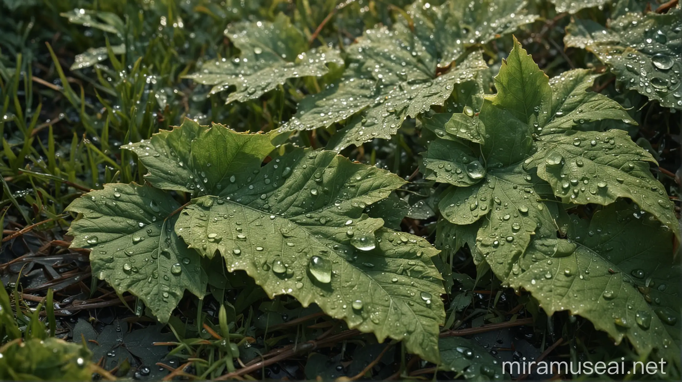 Realistic Morning Dew Covered Leaves Natural CloseUp Photography in 8K Resolution