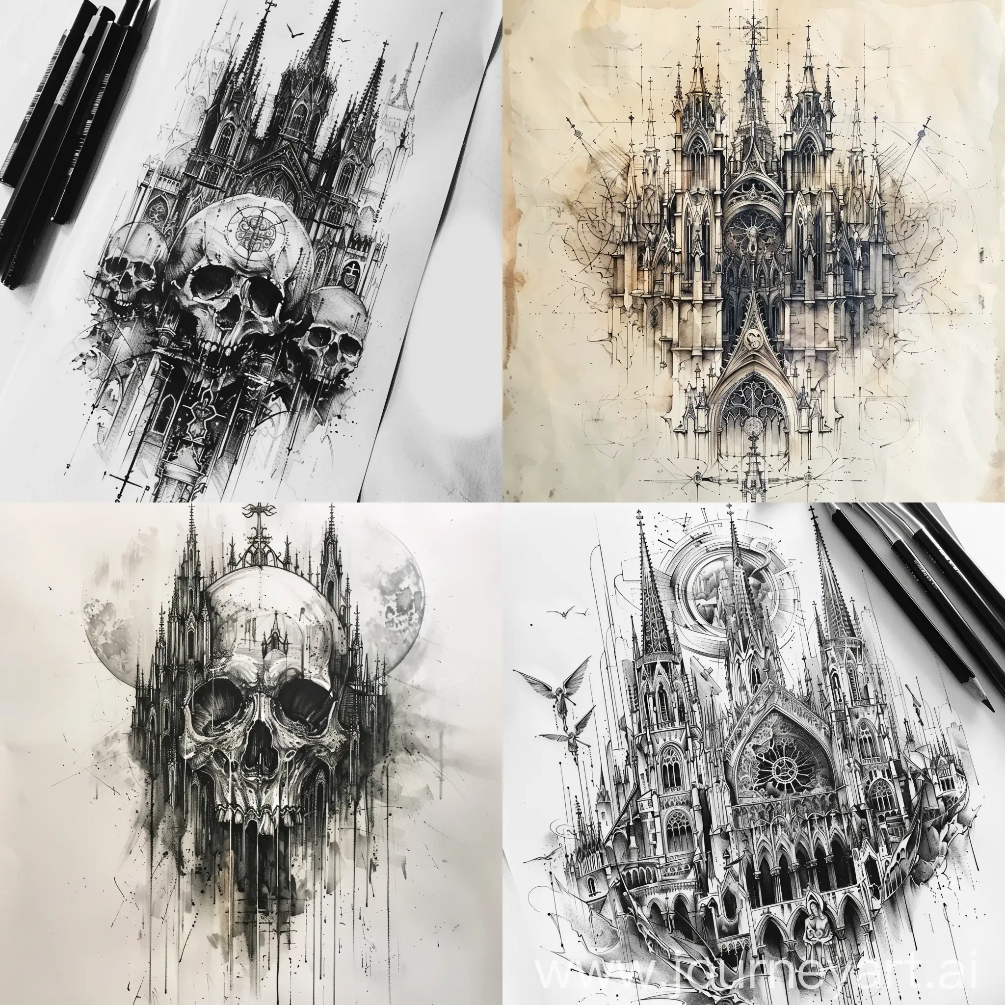 Gothic-Tattoo-Sketch-Featuring-Cathedral-and-Saints