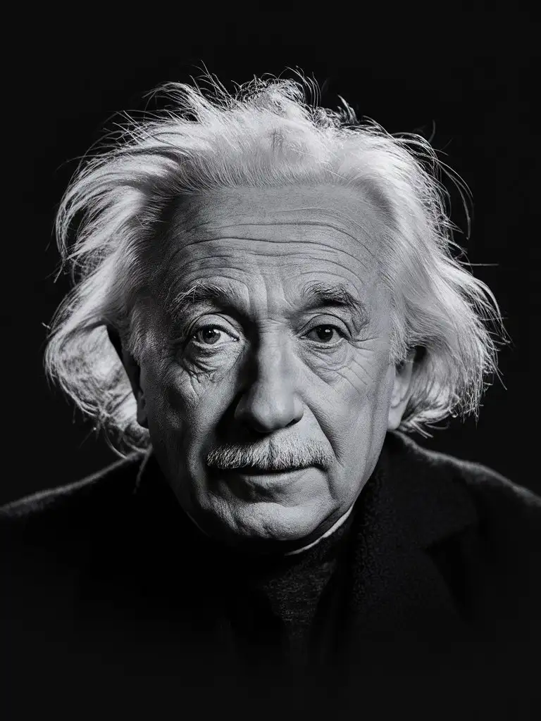 portrait of Albert Einstein，by Annie Leibovitz， high-resolution and expressive in style, black background, 8K