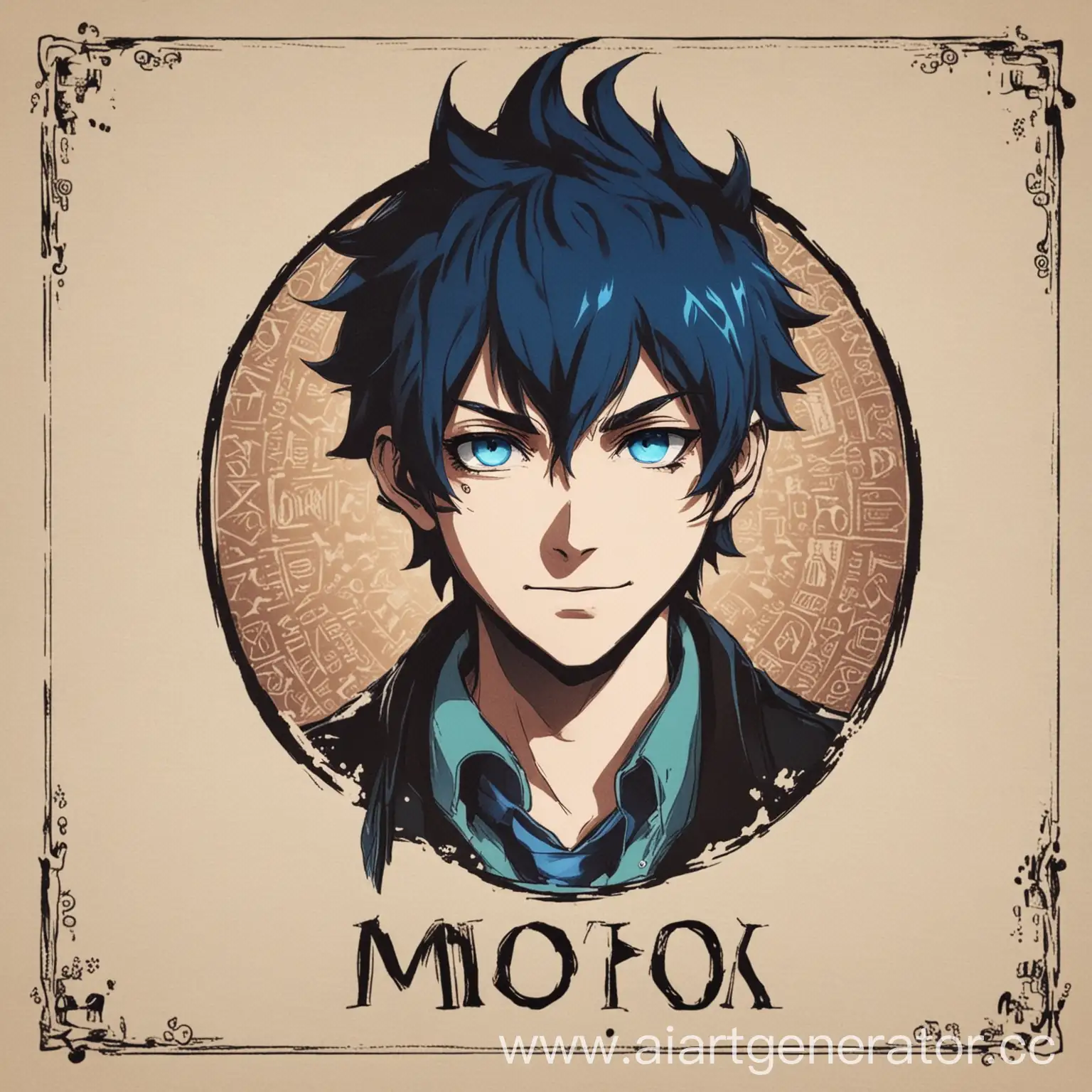 профиль для аватара в монополии с ником b1rusha, в аниме стиле, синий экзорцист, демон, синие пламя