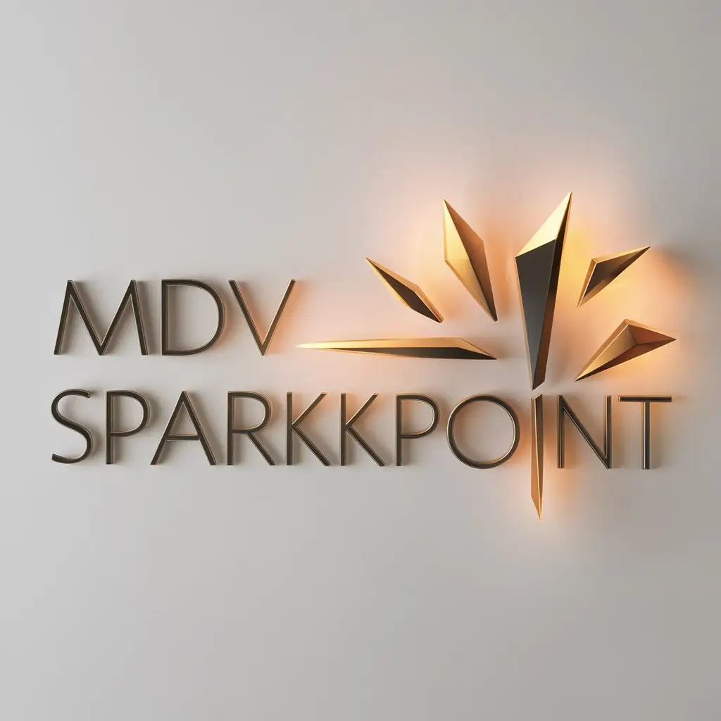 a logo design,with the text "MDV SparkPoint", main symbol: The logo should include a distinctive and abstract symbol that captures the concept of igniting sparks•The design must be sleek, modern and professional, yet also convey warmth to reflect the personal, nurturing aspect of our services•It should resonate with both corporate clients and individuals seeking professional or personal growth•The typography should be clean and contemporary, with "MDV SparkPoint" clearly legible. (No translation needed as input is in English),Moderate,clear background