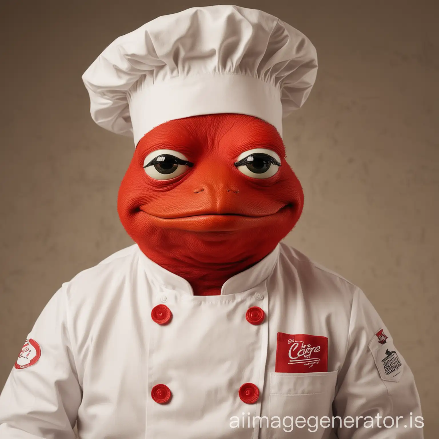 The color is red PEPE, wearing chef uniforms
