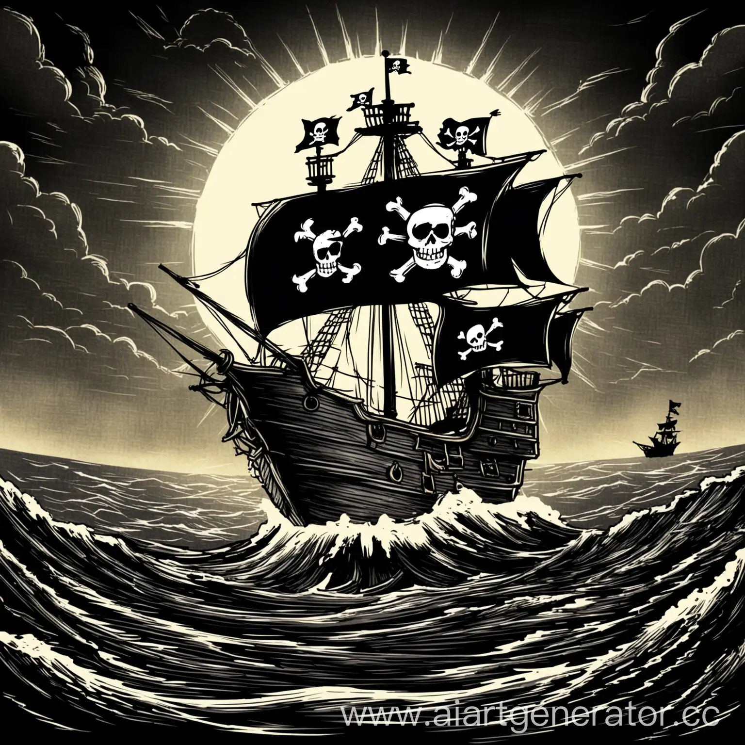 Тёмный Горизонт, пиратский флаг, мультяшная рисовка