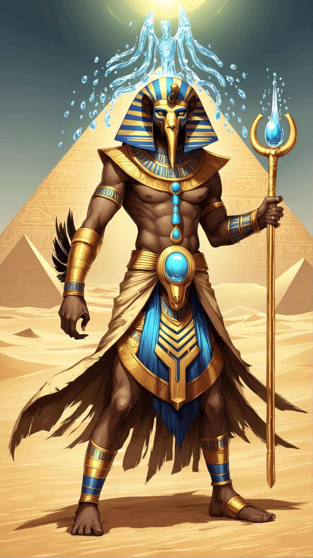desert hunter with water powers wearing clothes themed around the Egyptian god Khnum