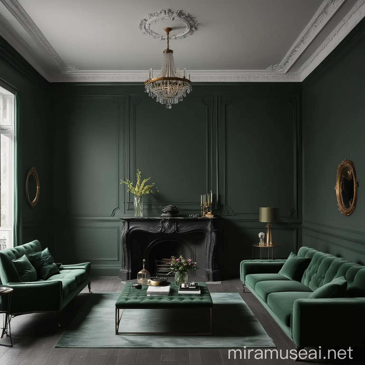 Elegant Interior Design Enriching Spaces with Dark Green Hues