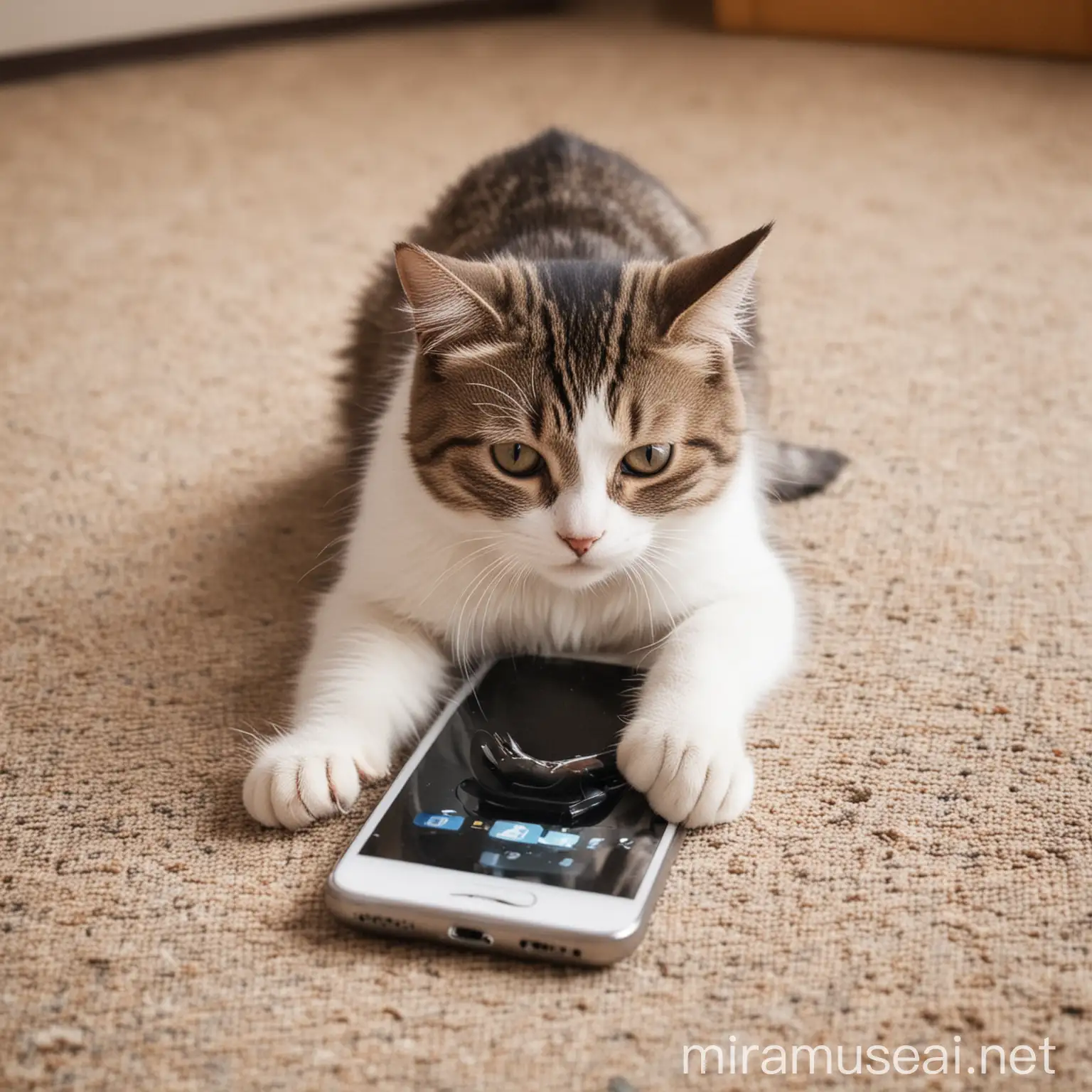 A cat playing in a phone