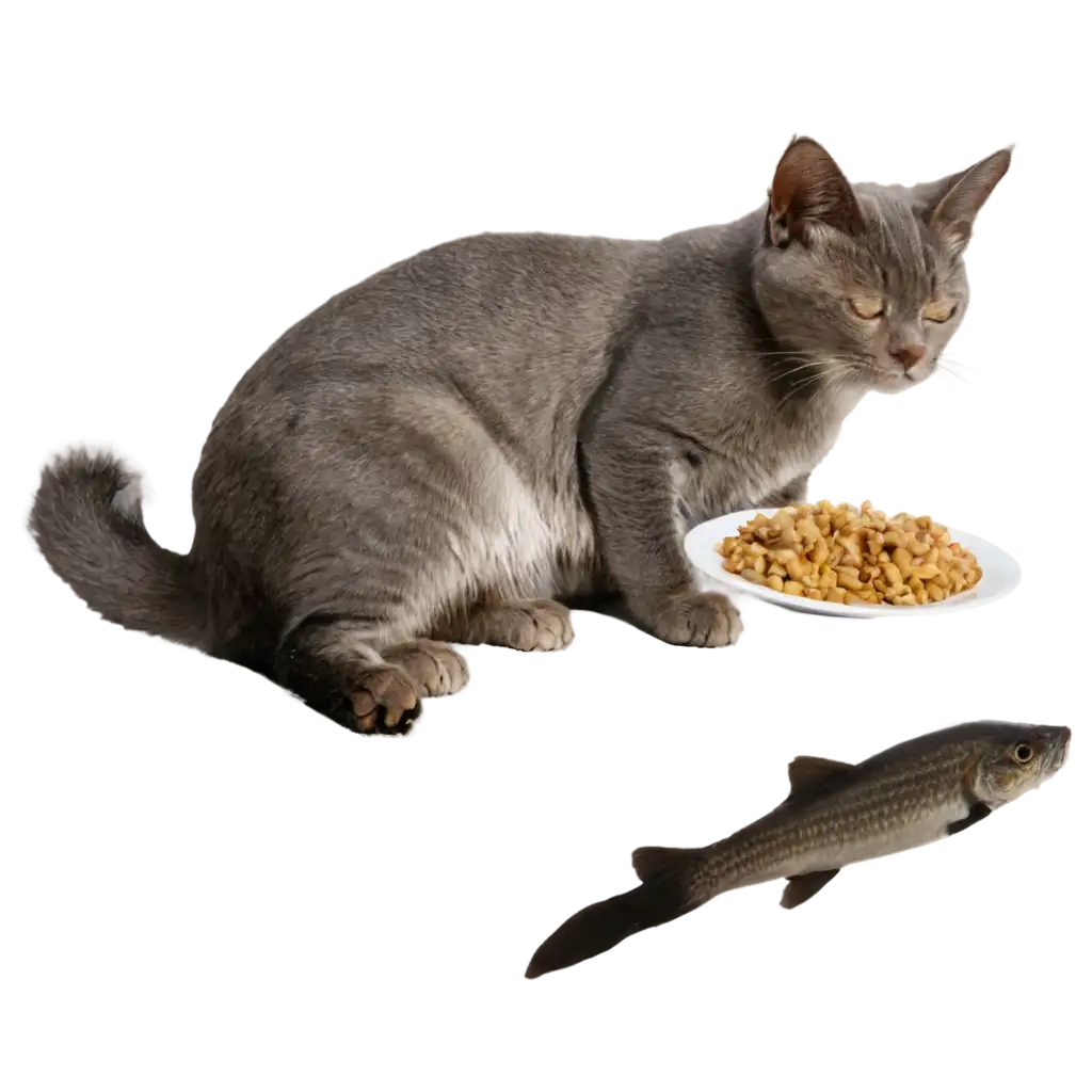 Lazy-Cat-Enjoying-a-Fresh-Fish-Meal-Captivating-PNG-Image