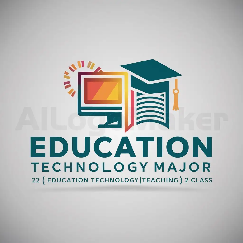 a logo design,with the text "Education Technology major, 22 Education Technology (teaching) 2 class", main symbol:computer, book,Moderate,clear background