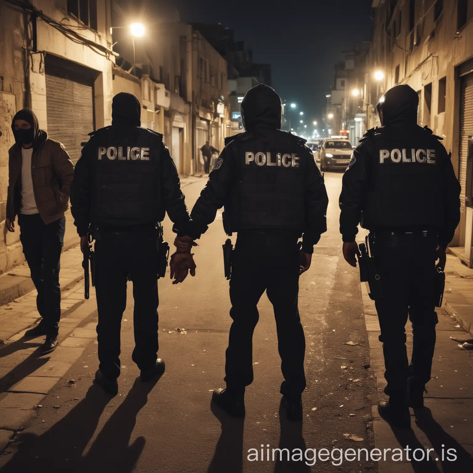 police arresting thieves at night