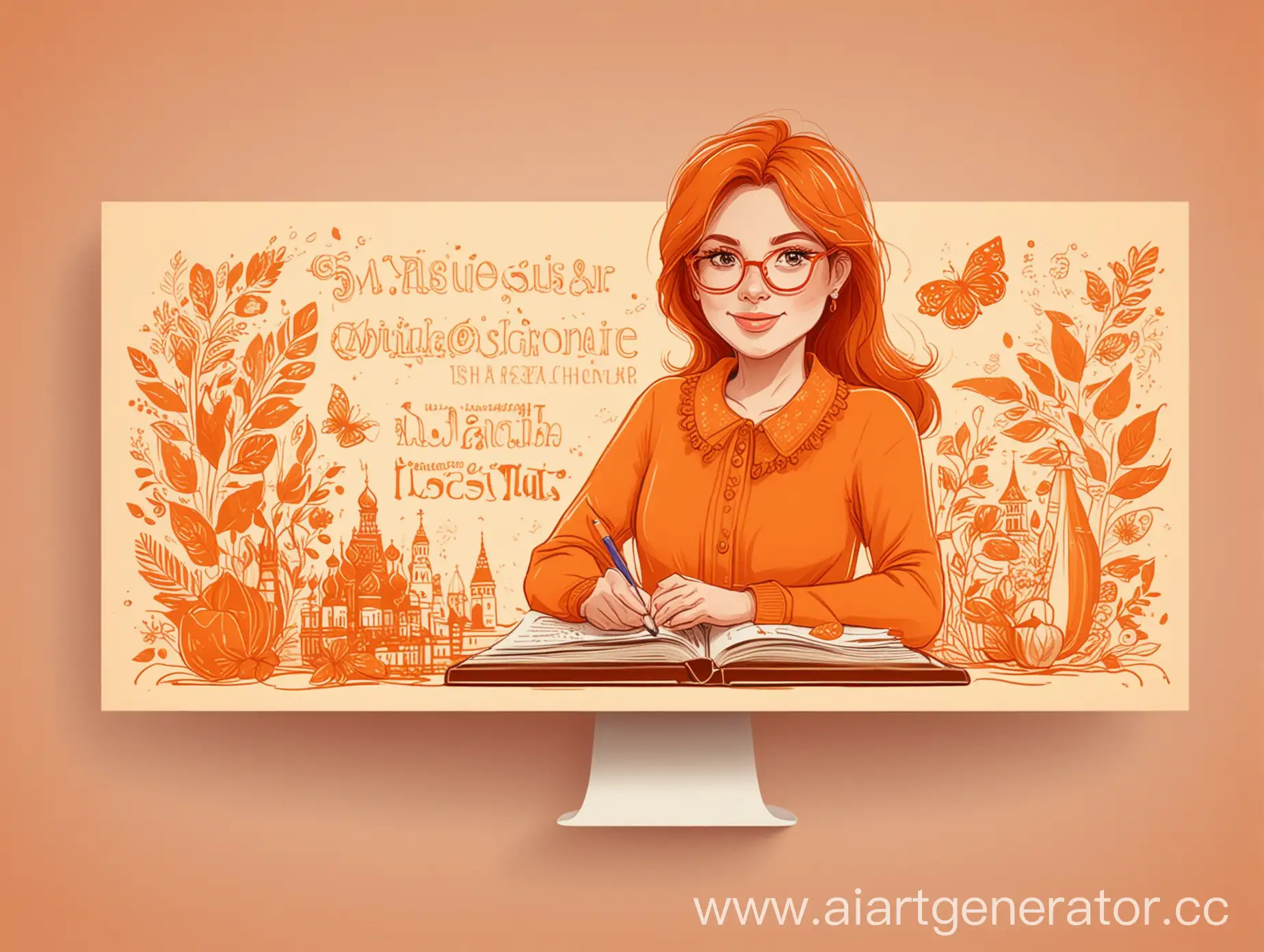 баннер для сайта преподавателя русского языка иллюстрация для портфолио в нежно-оранжевом цвете
