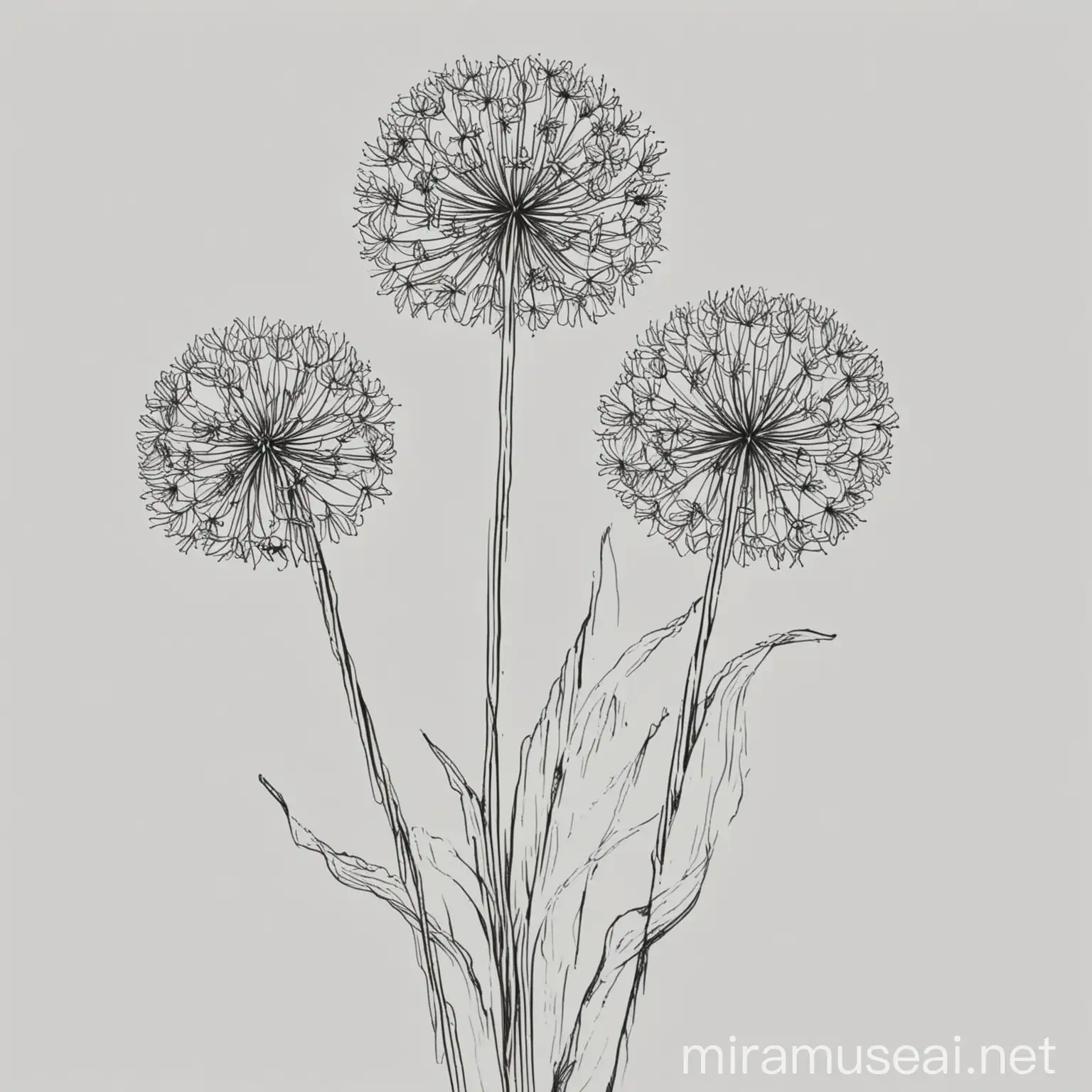 Detailed Line Drawing of Allium Angulosum Plant on White Background