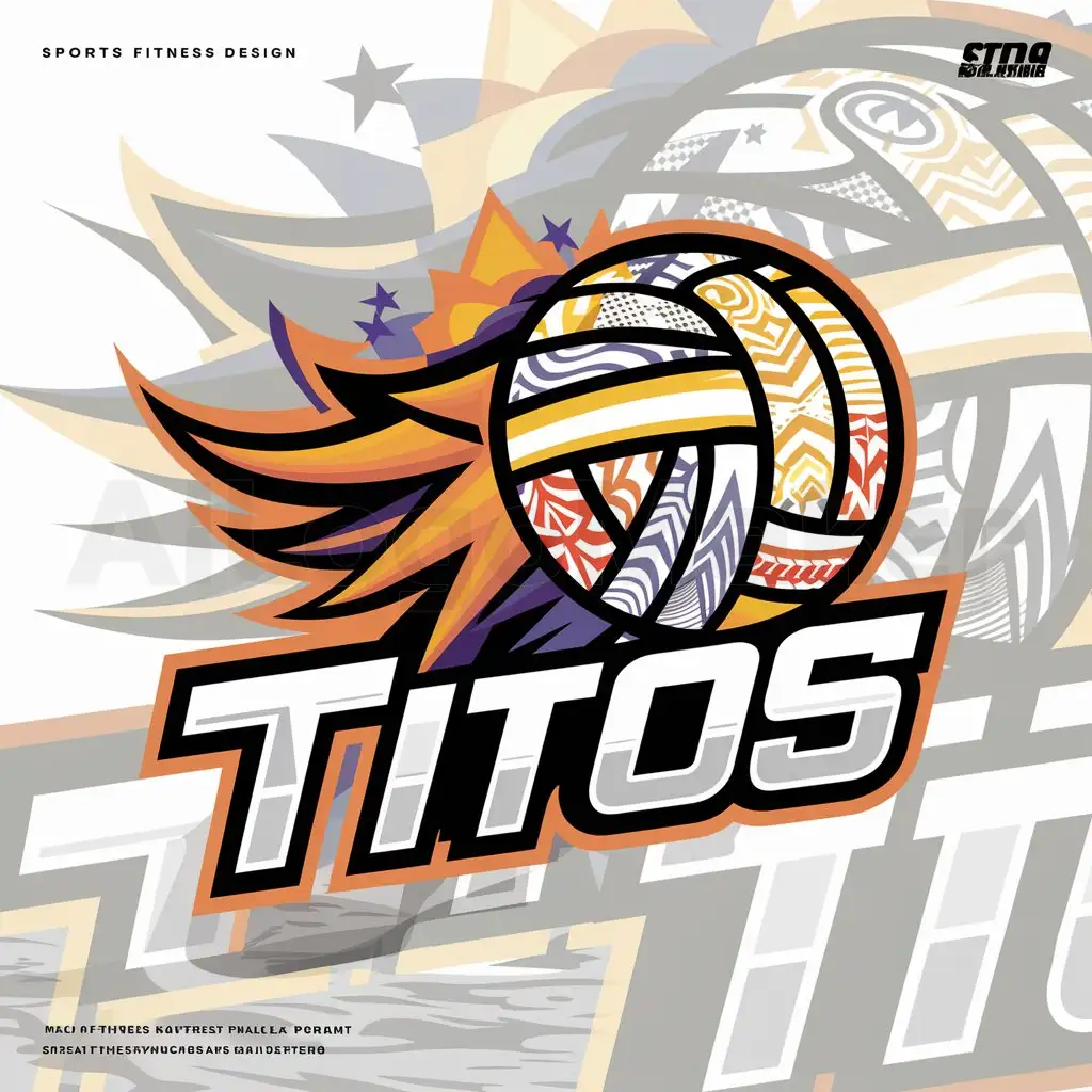 a logo design,with the text "Titos", main symbol:volleyball, philippine, sun, stars, tribal, Hamburg,complex,be used in Sports Fitness industry,clear background