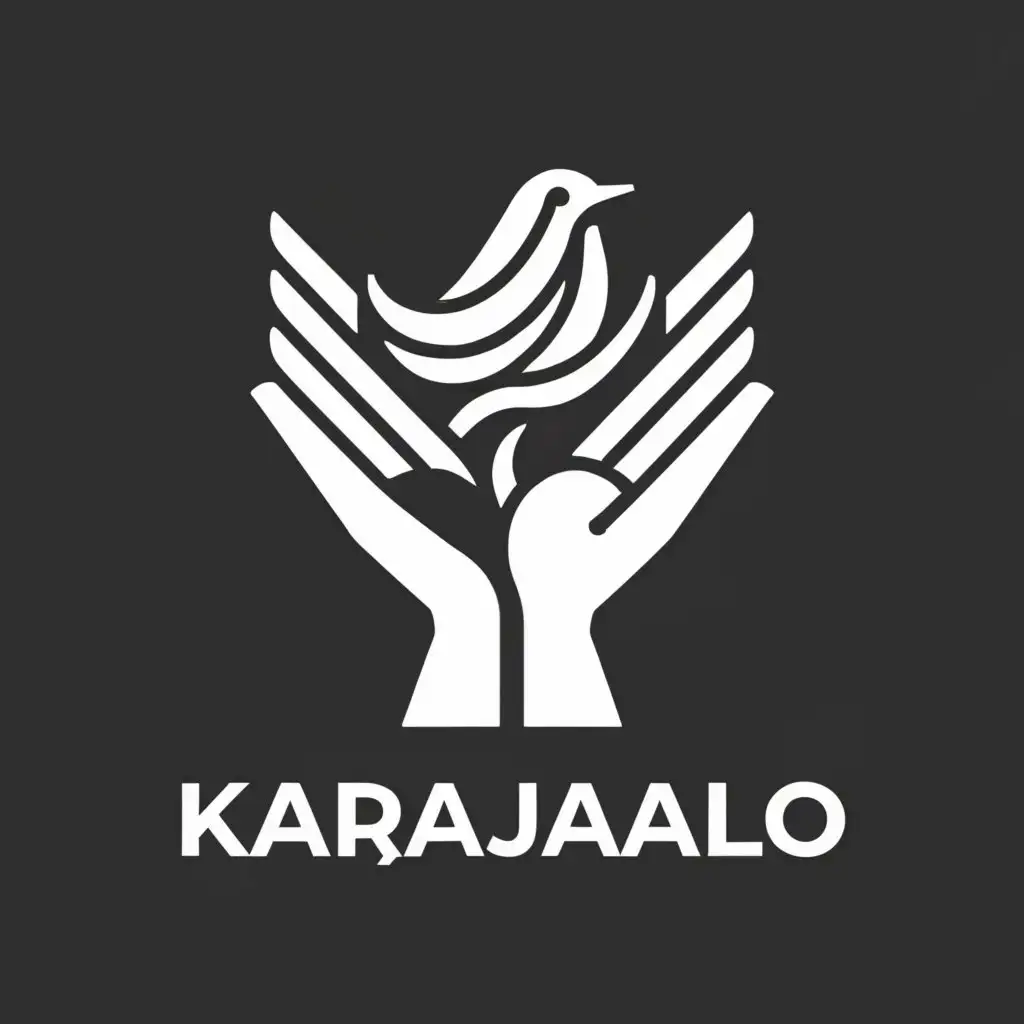 a logo design,with the text "Karajalo", main symbol:Bird released from hands
,Minimalistic,be used in Entertainment industry,clear background