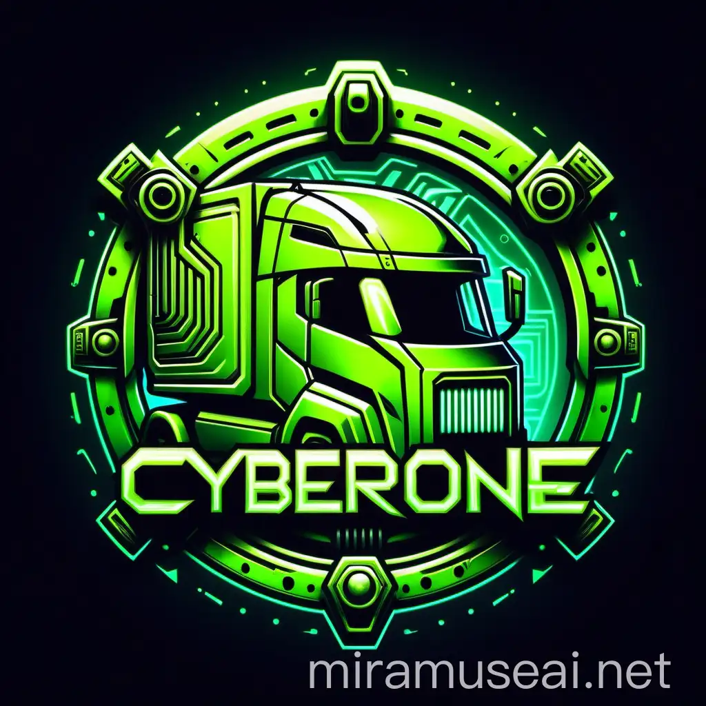 CyberOne Logo in Lime Cyberpunk Style Featuring European Trucker Truck