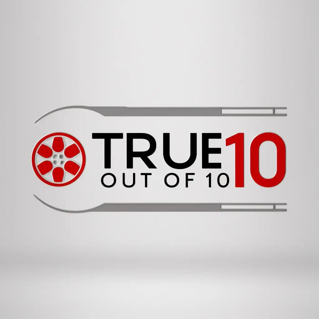 a logo design,with the text "True 10 out of 10", main symbol:movie,Minimalistic,clear background