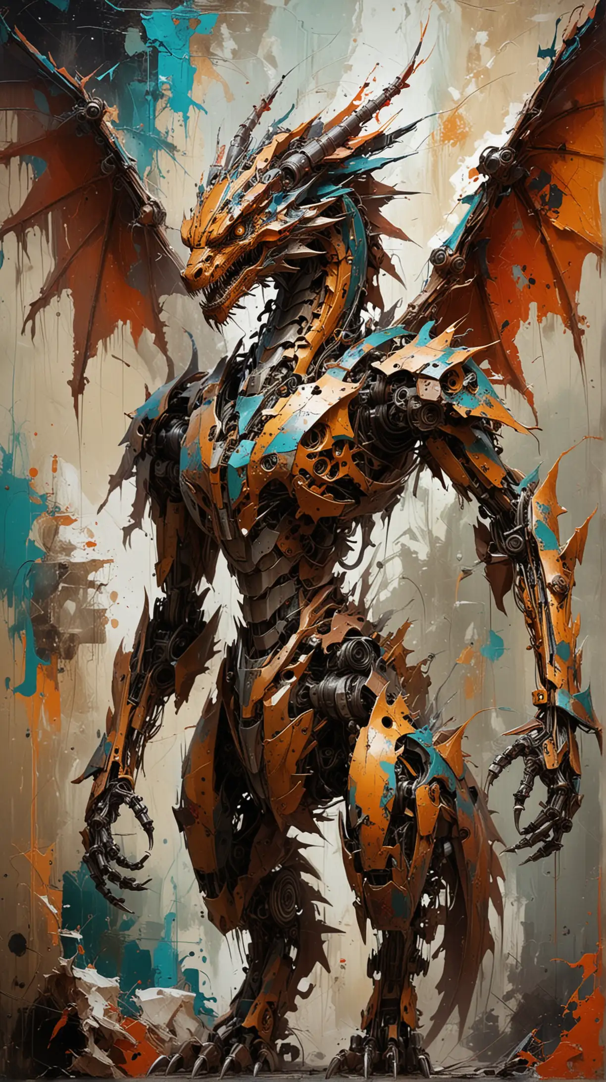 Abstract Expressionism Artwork of a Robot Dragon