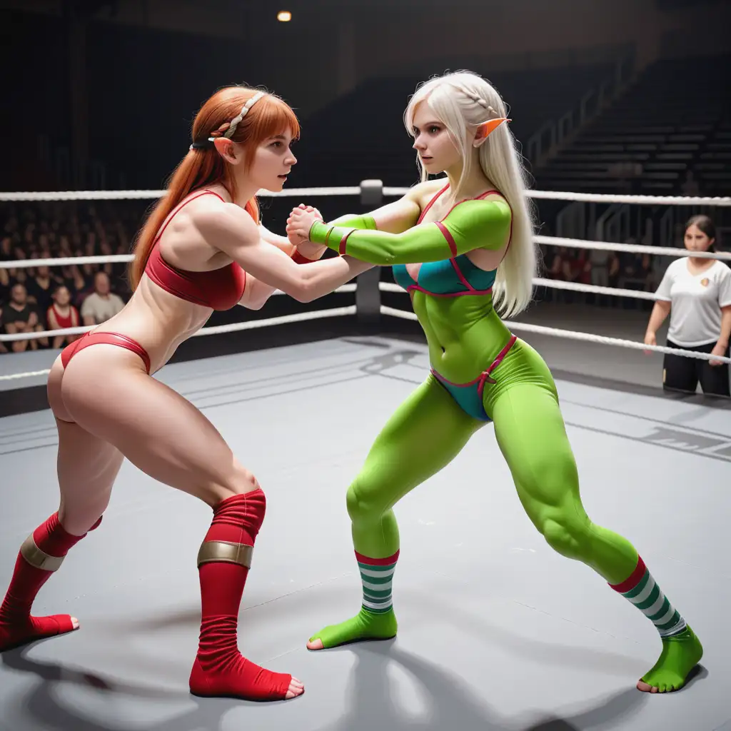 slim Elf girl VS ORC girl in a wrestling match