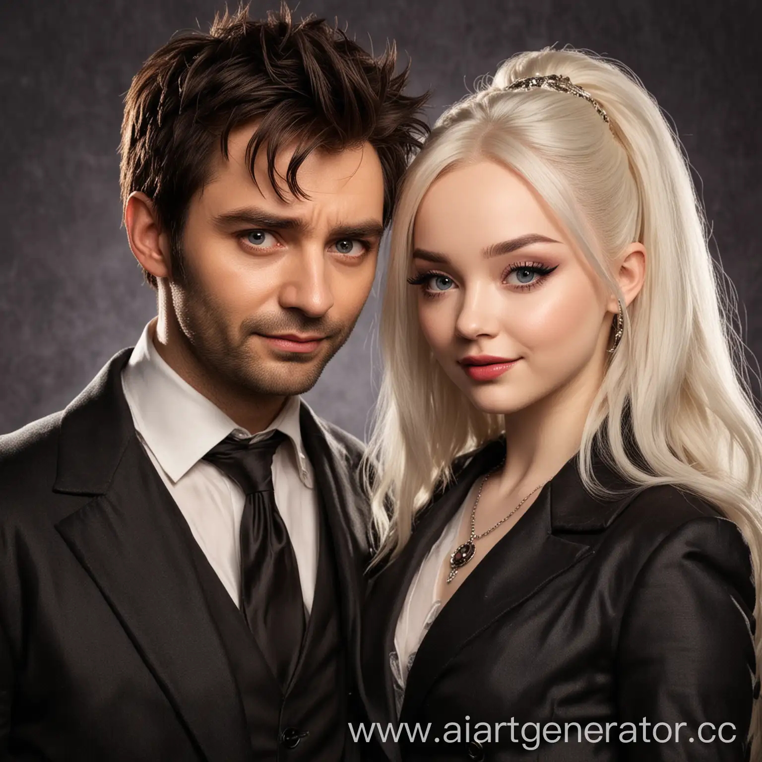 Draw a married demon couple. Use for a woman Dove Cameron as Mal from the movie Descendants 3. For a man to use David Tennat as Crowley from the TV series Good Omens.