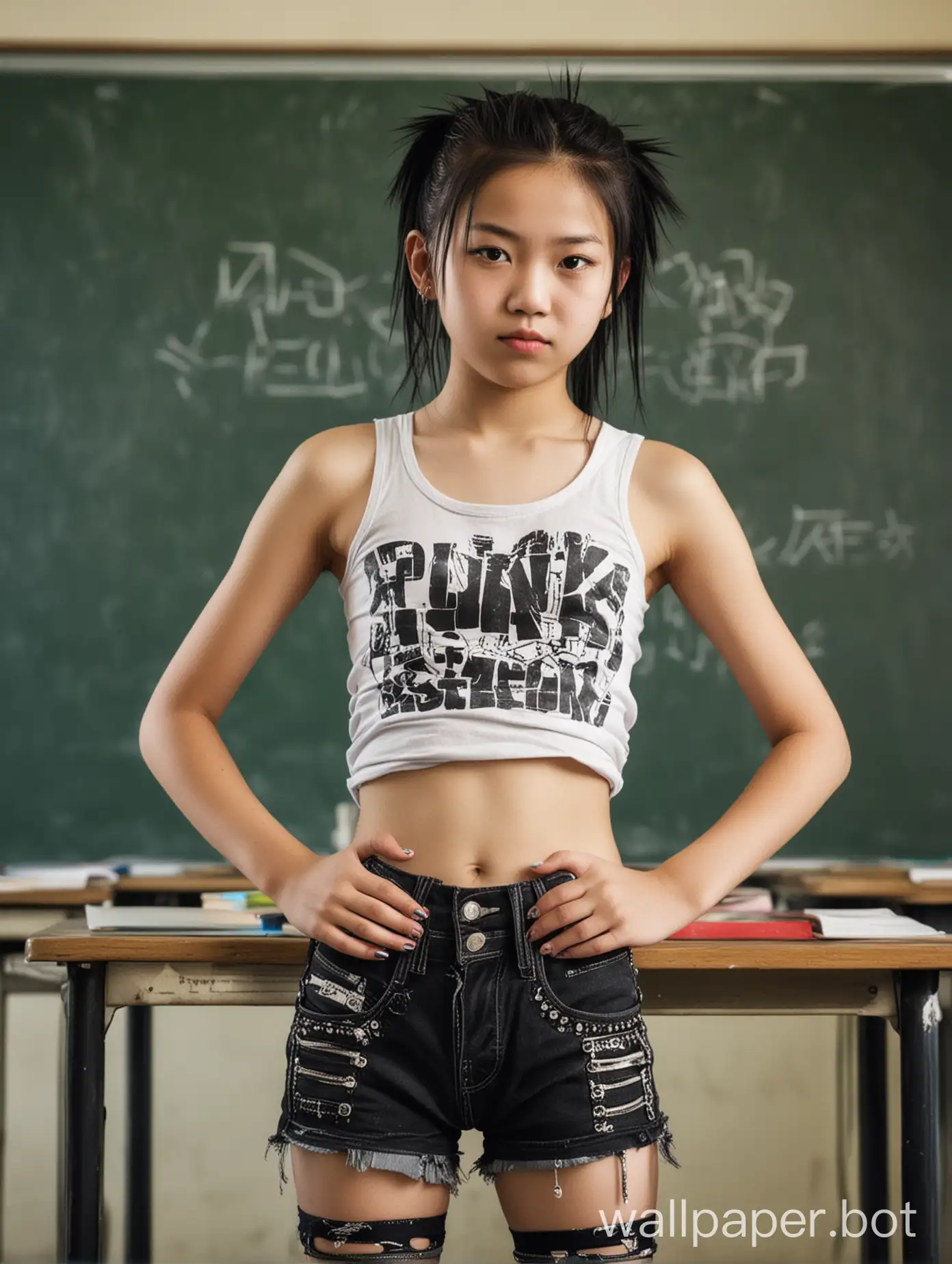 Punk-Style-13YearOld-Chinese-Girl-Posing-in-Classroom