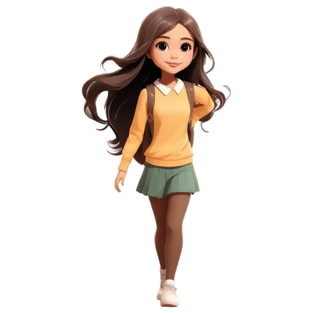 cute cartoon of a beautiful Indonesian school girl with middle long hair and glazes zoom in picture 