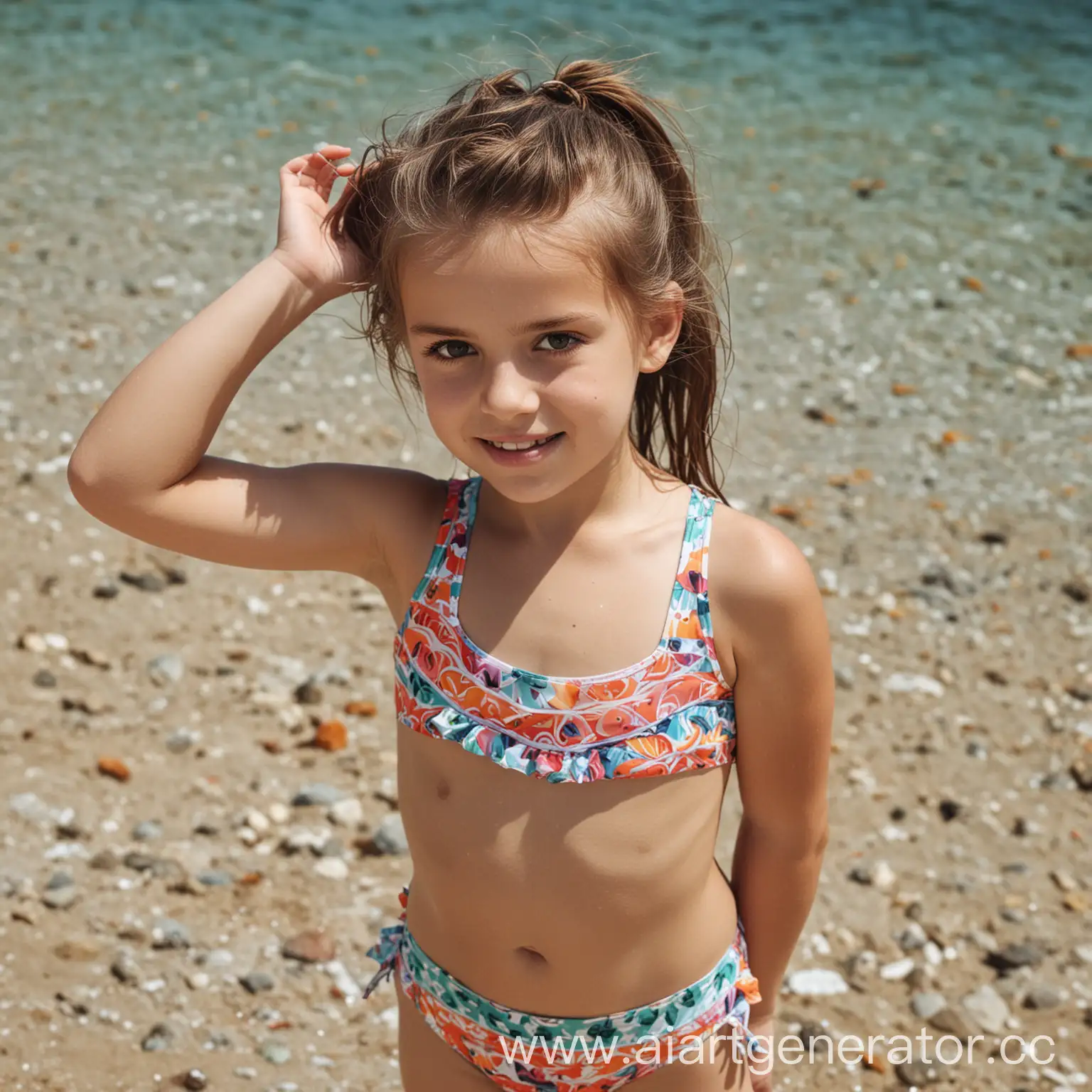 Adorable-Young-Girl-in-Vibrant-Swimsuit-Enjoying-Beach-Fun