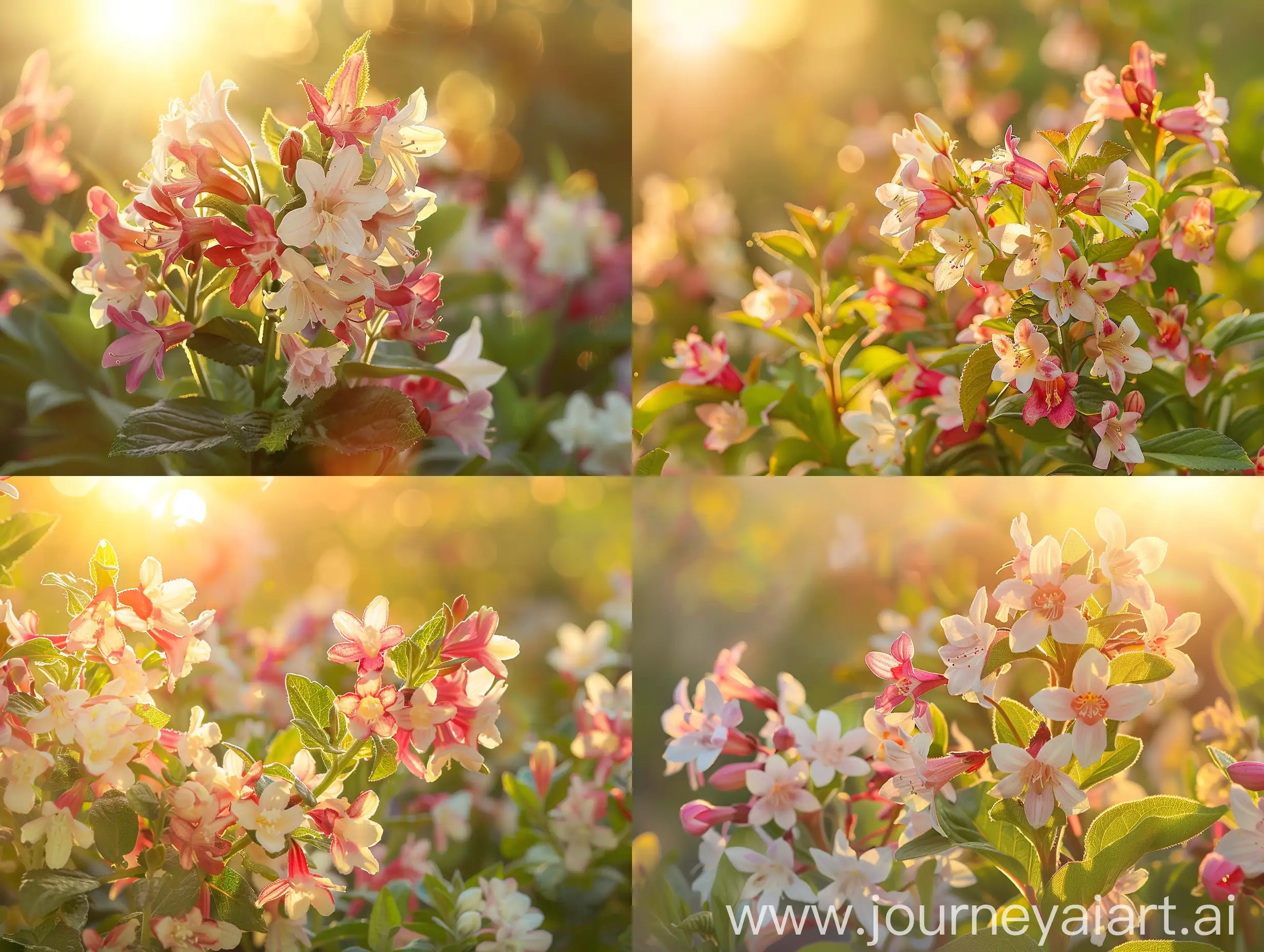 Trilogy-Weigela-Blossoms-in-Serene-Sunlight