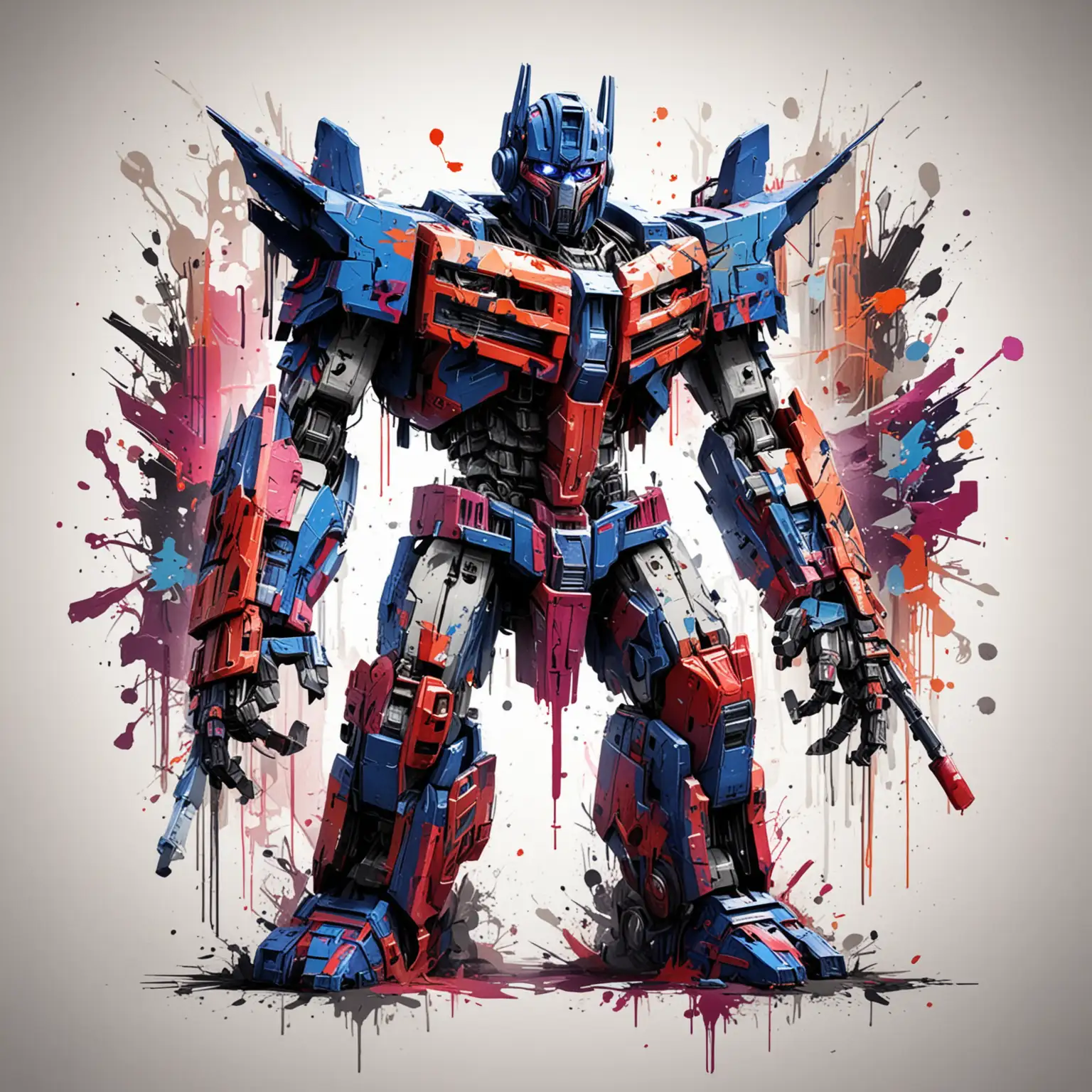 Colorful Abstract Painting Featuring Hip Hop and Hovering Optimus Prime in a Graffiti Cartoon World