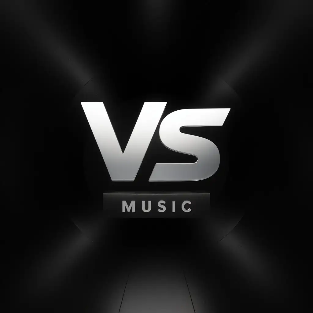 лого канала для youtube, надпись в центре VS, снизу надпись music, строгие тона. Качество 4k, черный задний фон