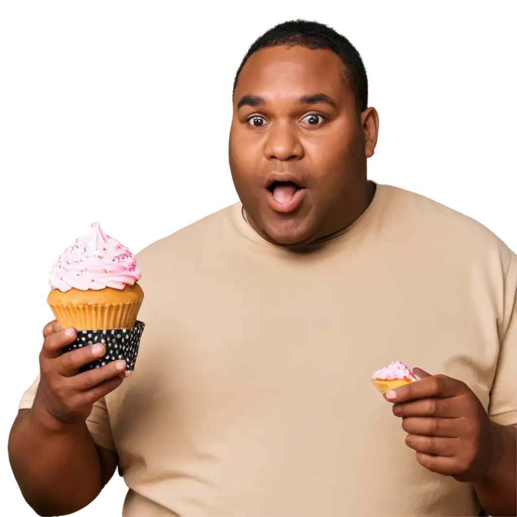 HighQuality-PNG-Image-Overweight-African-American-Man-Enjoying-a-Cupcake