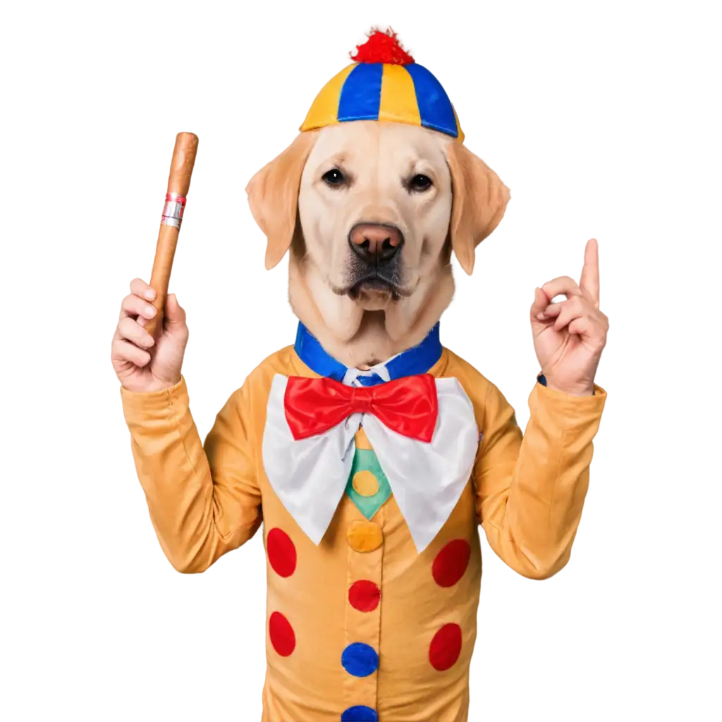 Labrador-in-Clown-Costume-with-Cigar-PNG-Image-Playful-and-Memorable-Visual-Content